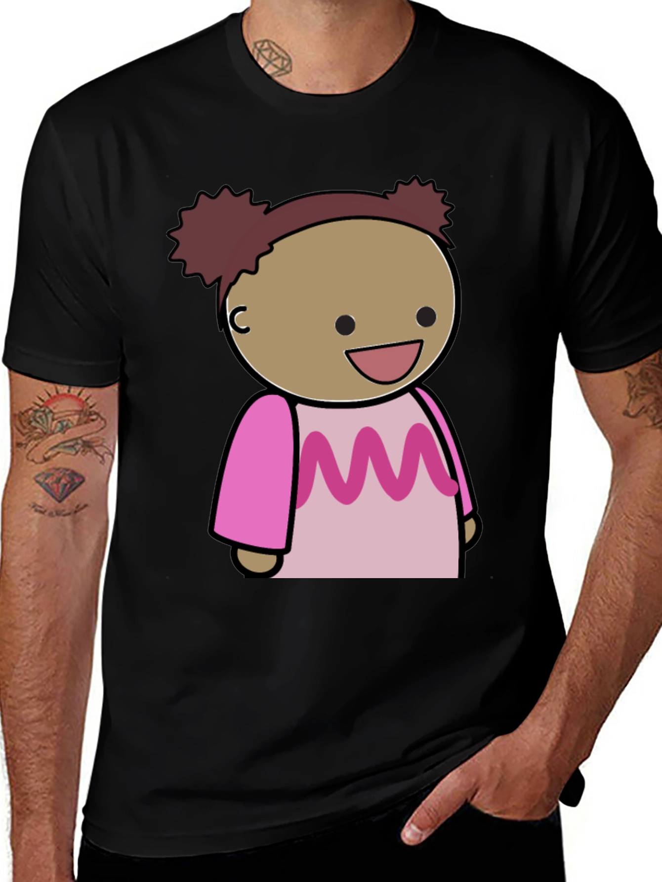 Variant 25 of Cartoon Character Graphic Tee - Black Cotton Blend