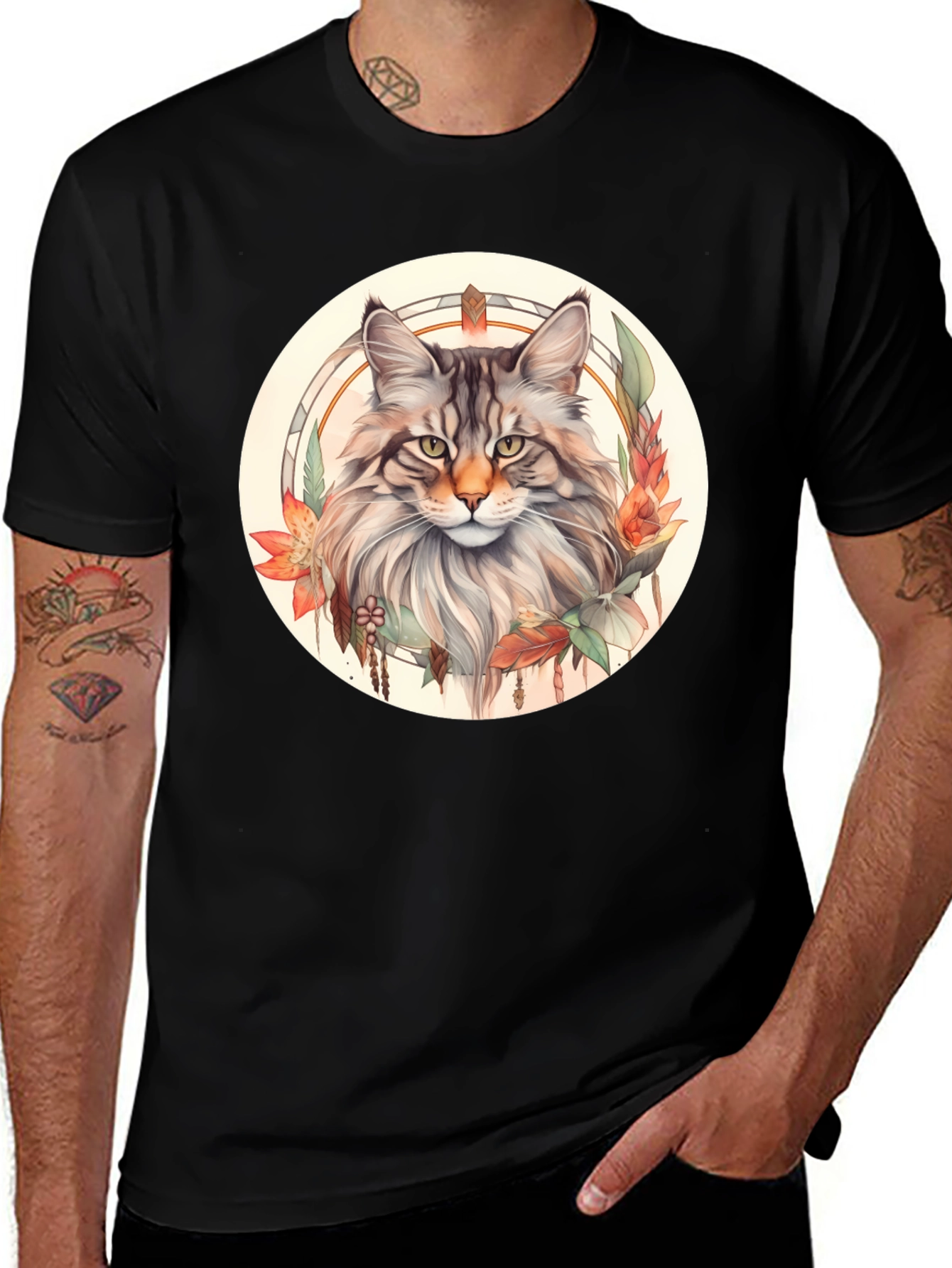 Variant 22 of Cat Art T-Shirt - Black Cotton Tee