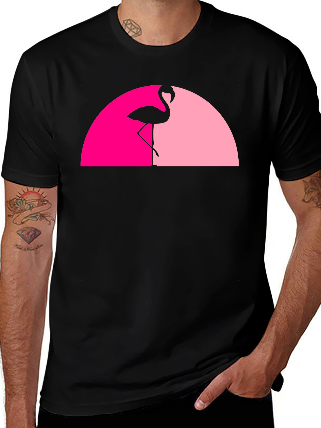 Variant 11 of Tropical Flamingo Graphic Tee - Black
