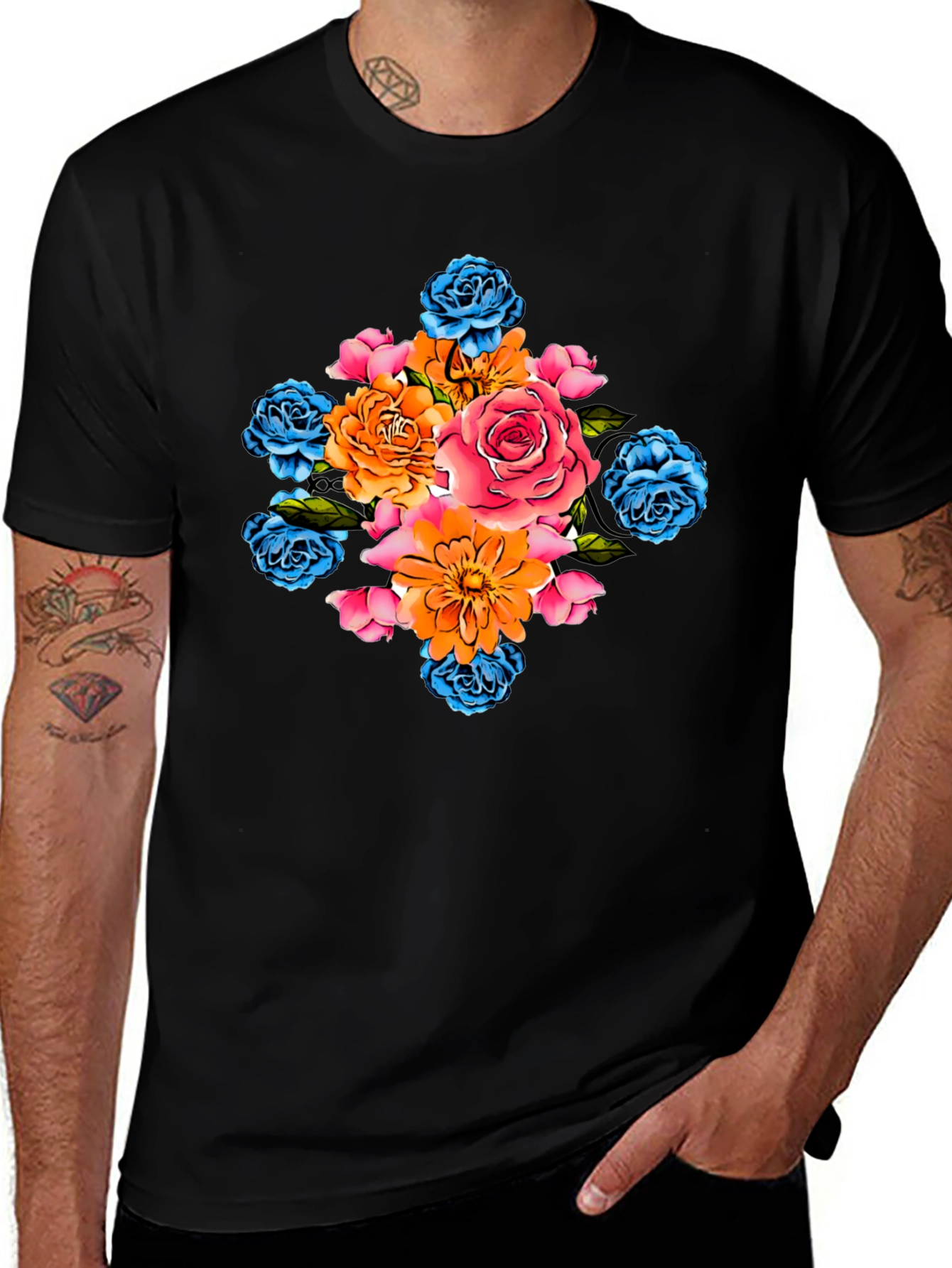 Variant 11 of Floral Print Black T-Shirt