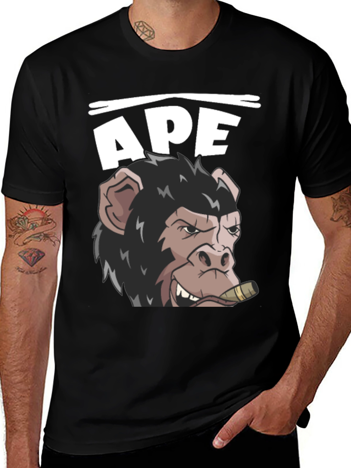Variant 16 of Ape Cigar Graphic T-Shirt - Black Cotton Tee