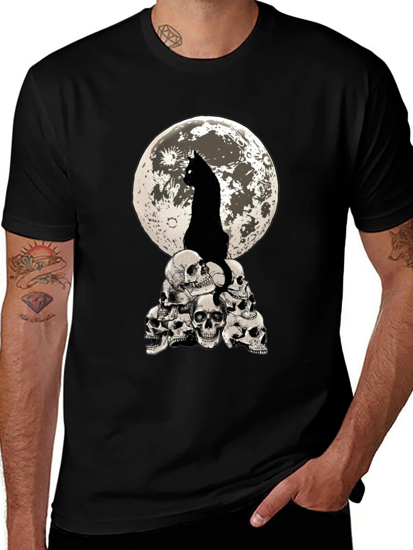Variant 16 of Cat Moon Skulls Graphic Tee