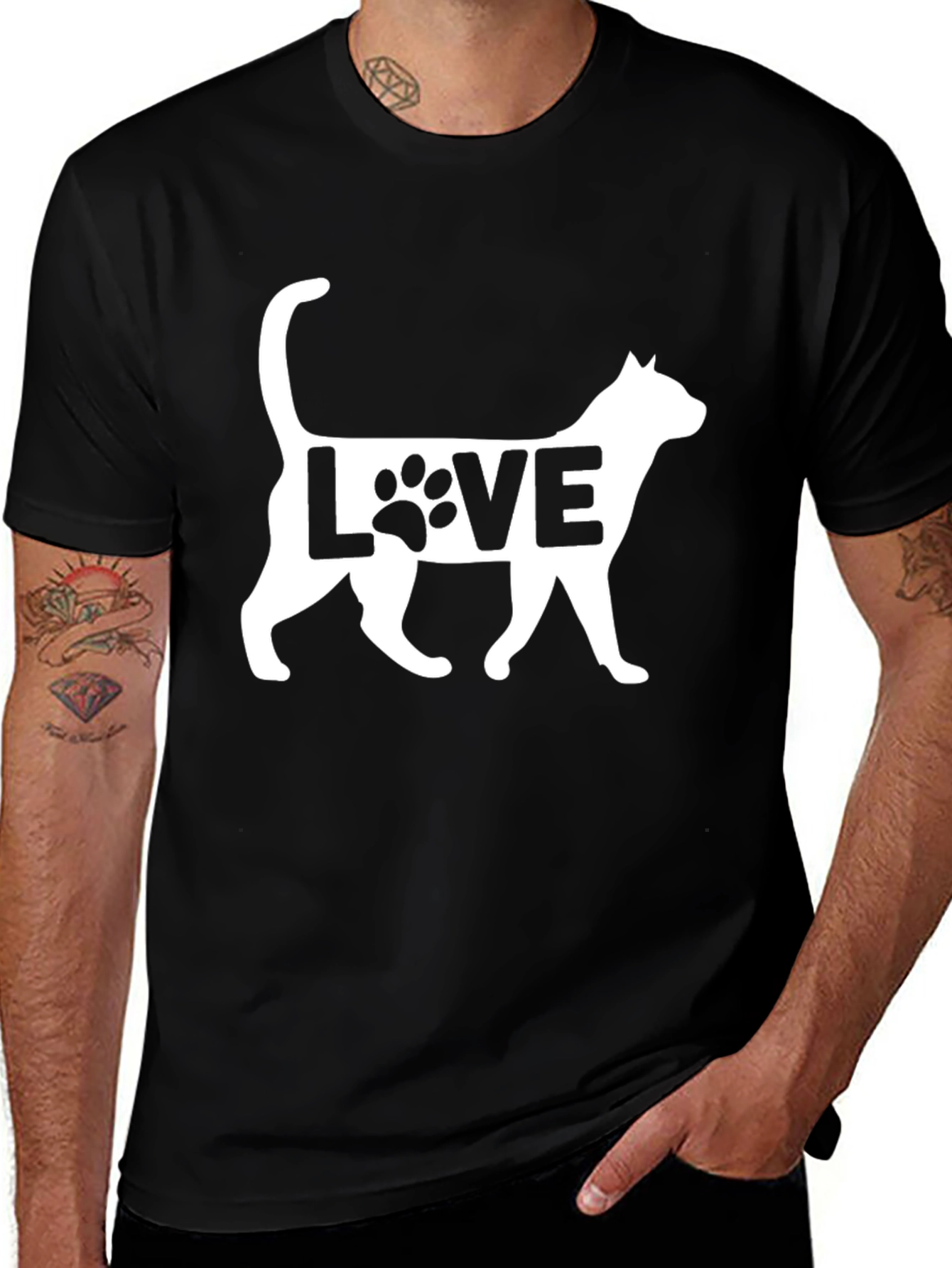 Variant 17 of Cat Love Graphic Print Black T-Shirt