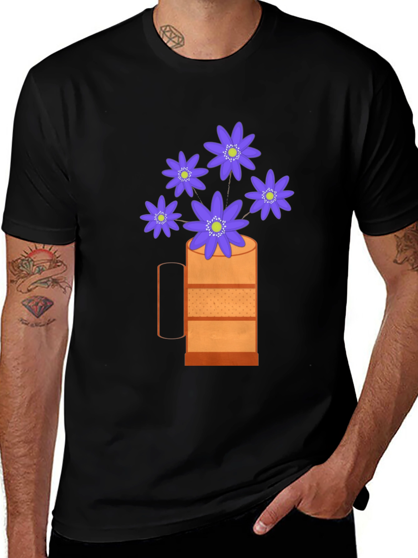 Variant 22 of Floral Mug Graphic Tee - Black Cotton Blend Casual Wear