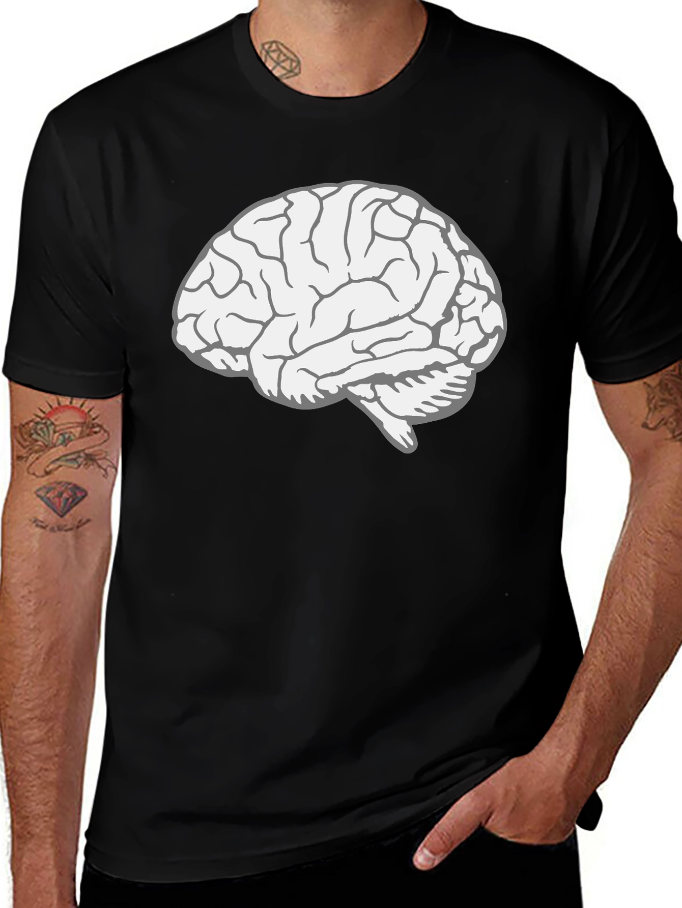 Variant 21 of Brain Graphic Tee - Black Cotton T-Shirt