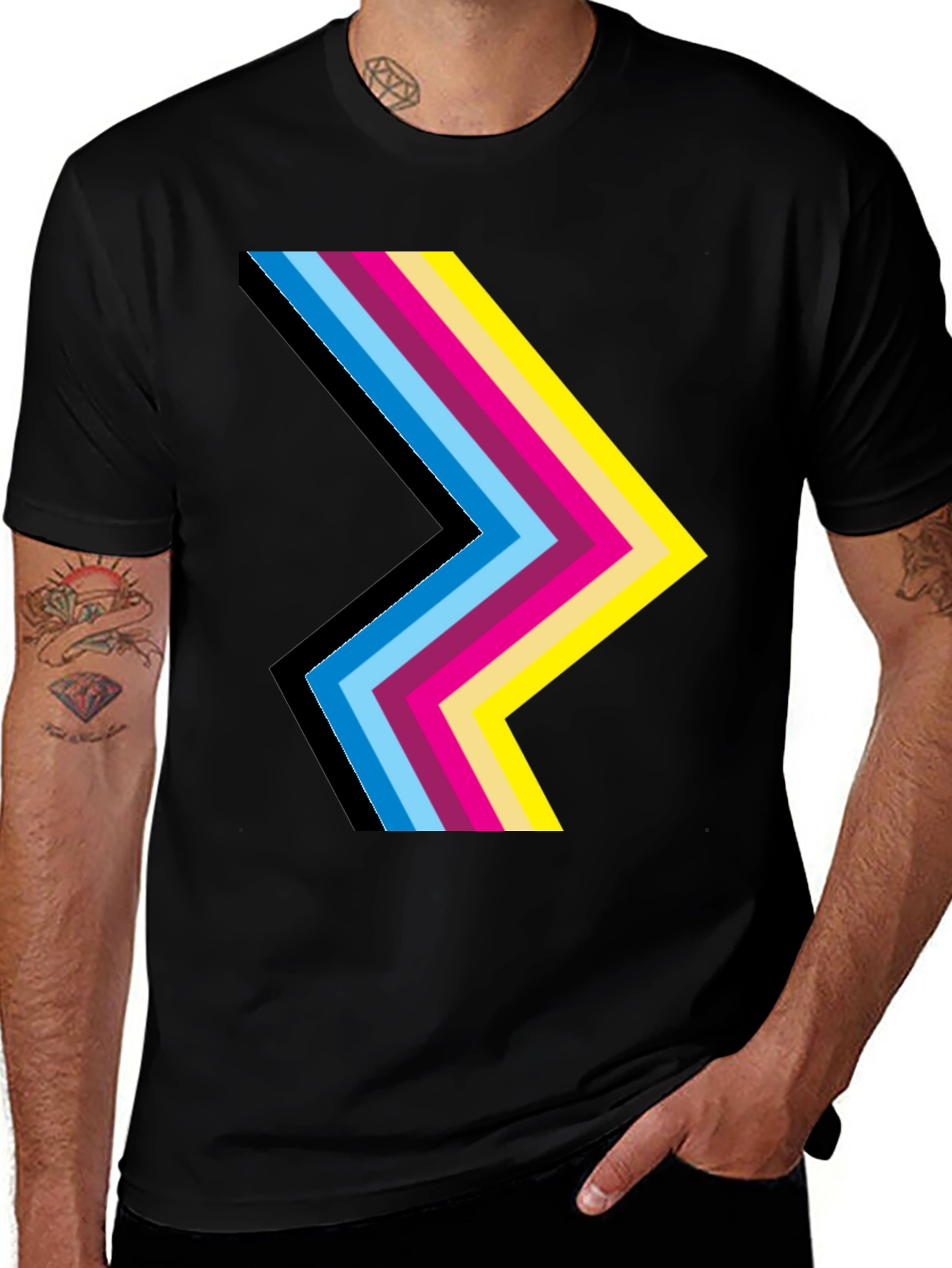 Retro Chevron Graphic Black T-Shirt