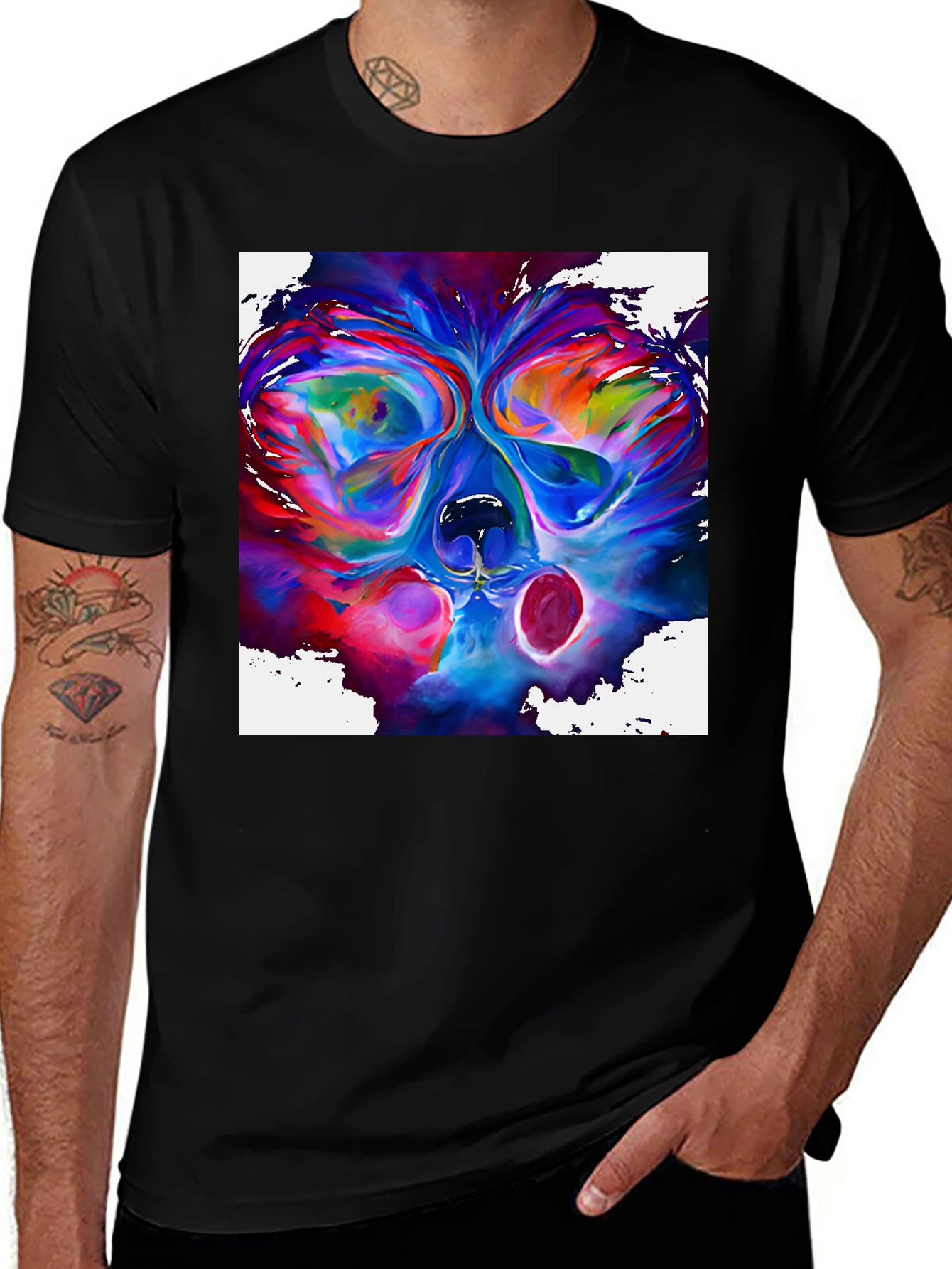 Variant 16 of Colorful Skull Graphic Print Black T-Shirt