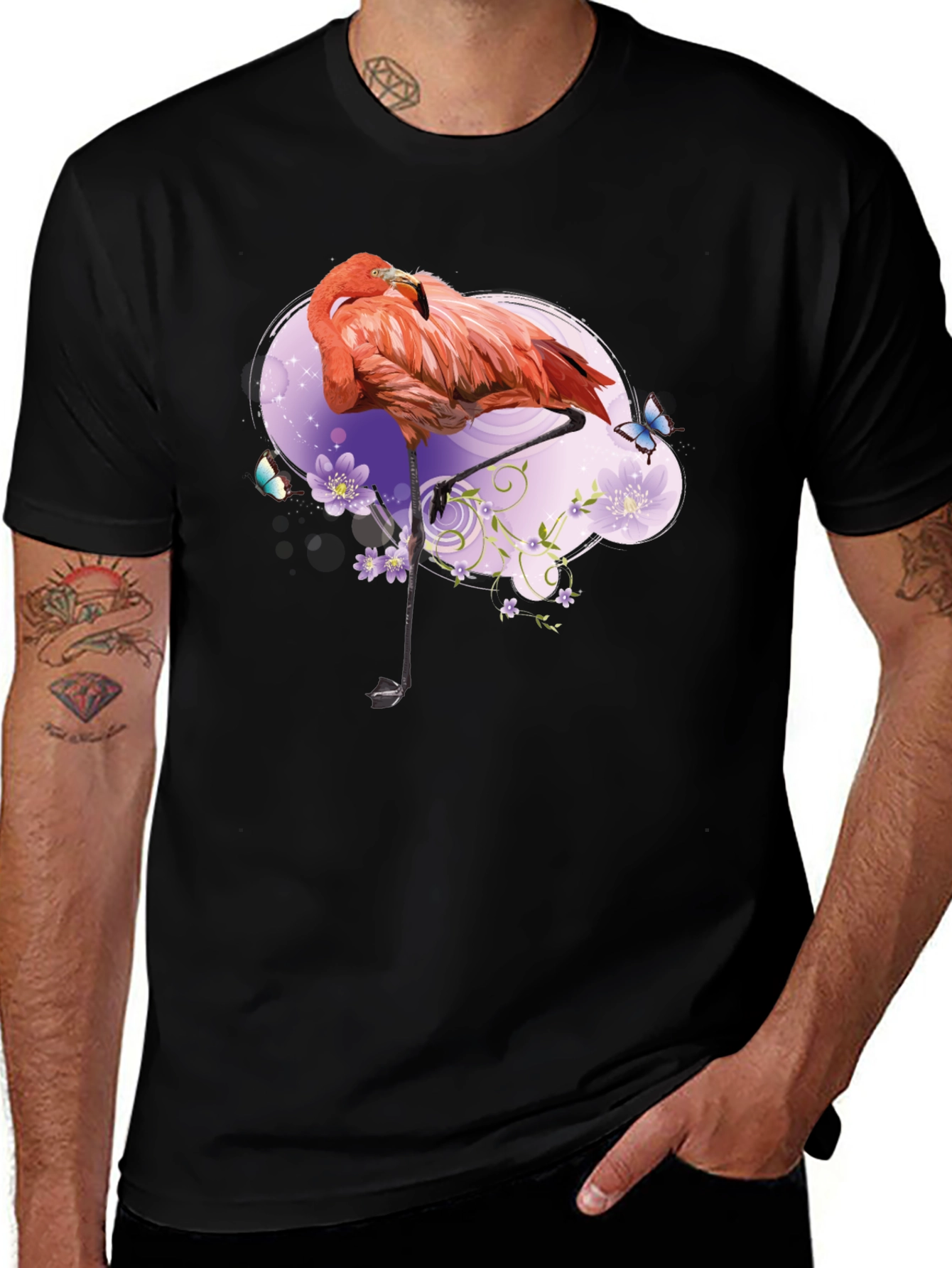 Variant 13 of Flamingo Graphic T-Shirt - Black Cotton Tee