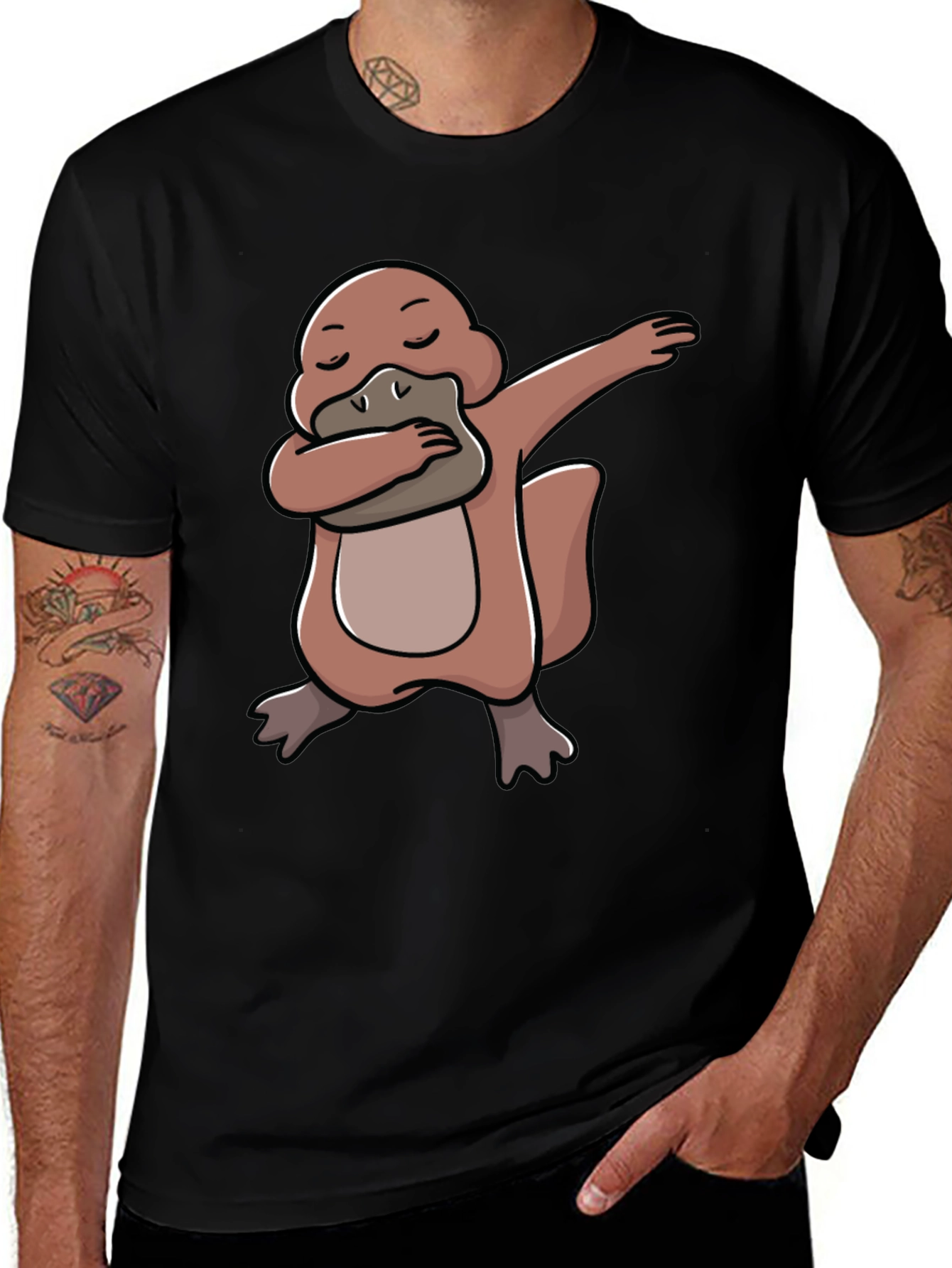 Variant 19 of Dabbing Platypus Black T-Shirt - Cartoon Animal Graphic Tee