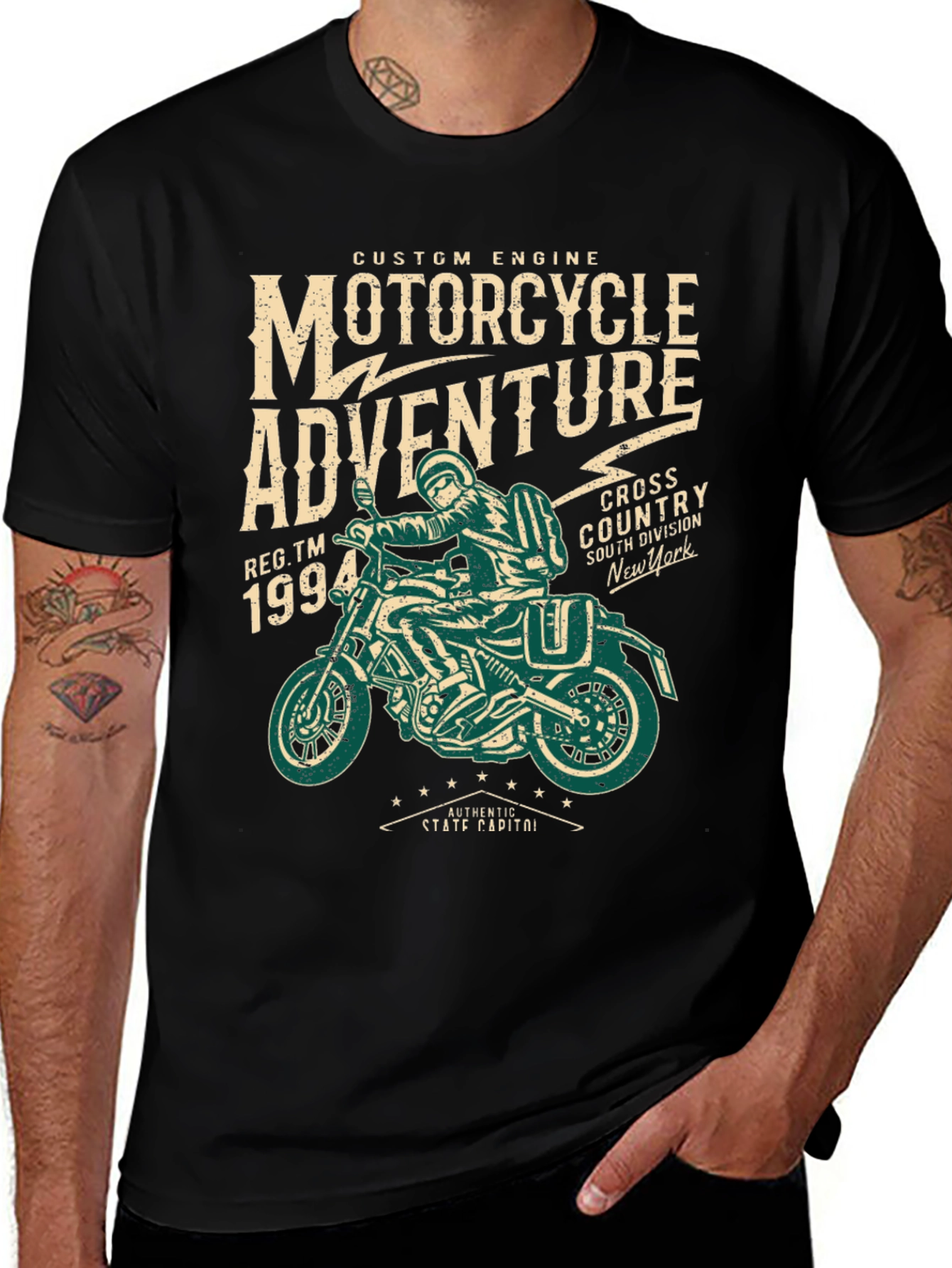 Motorcycle Adventure T-Shirt - Custom Engine Design