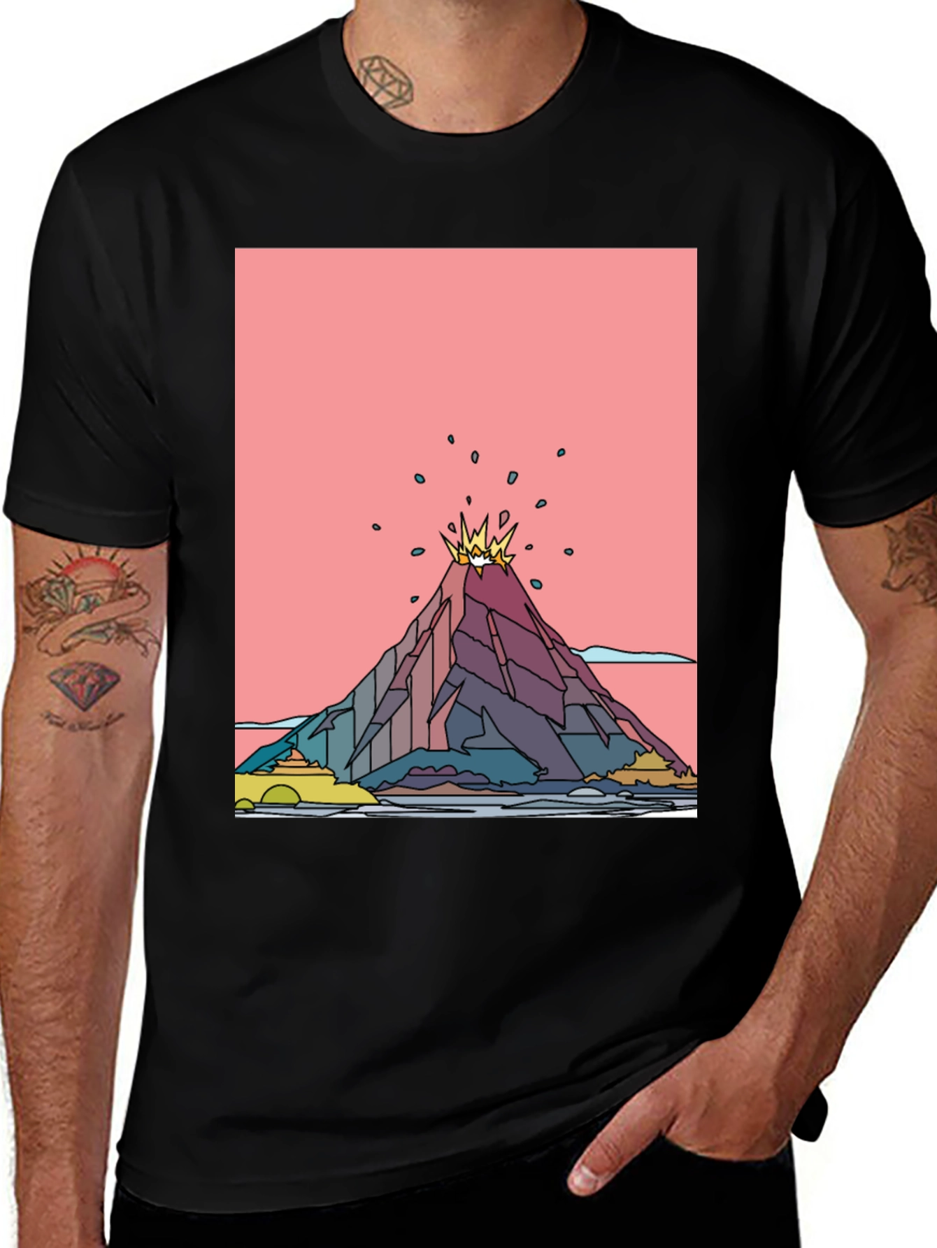 Variant 9 of Volcano Graphic Black T-Shirt - Men's Tee