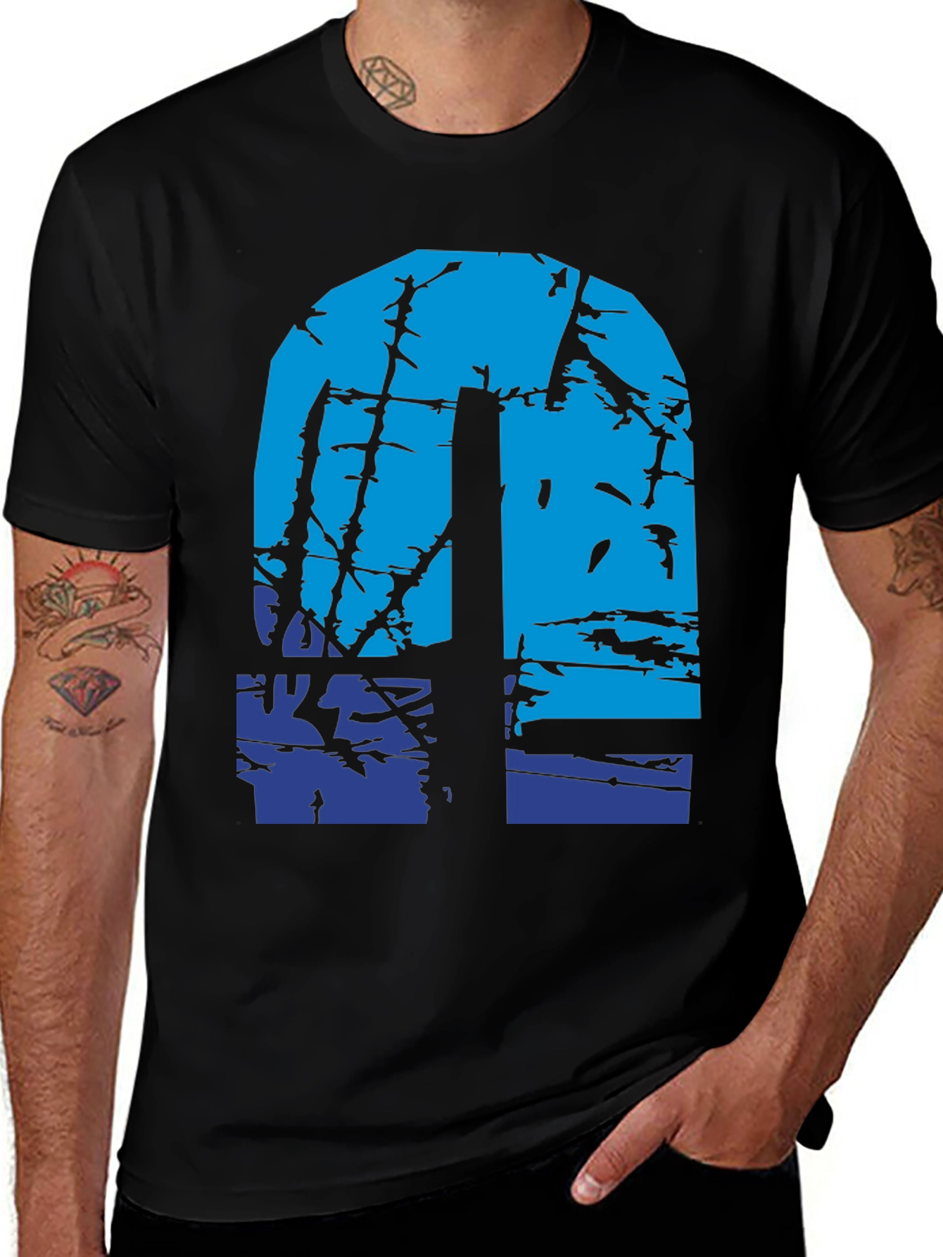 Variant 25 of Abstract Blue Graphic Print Black T-Shirt