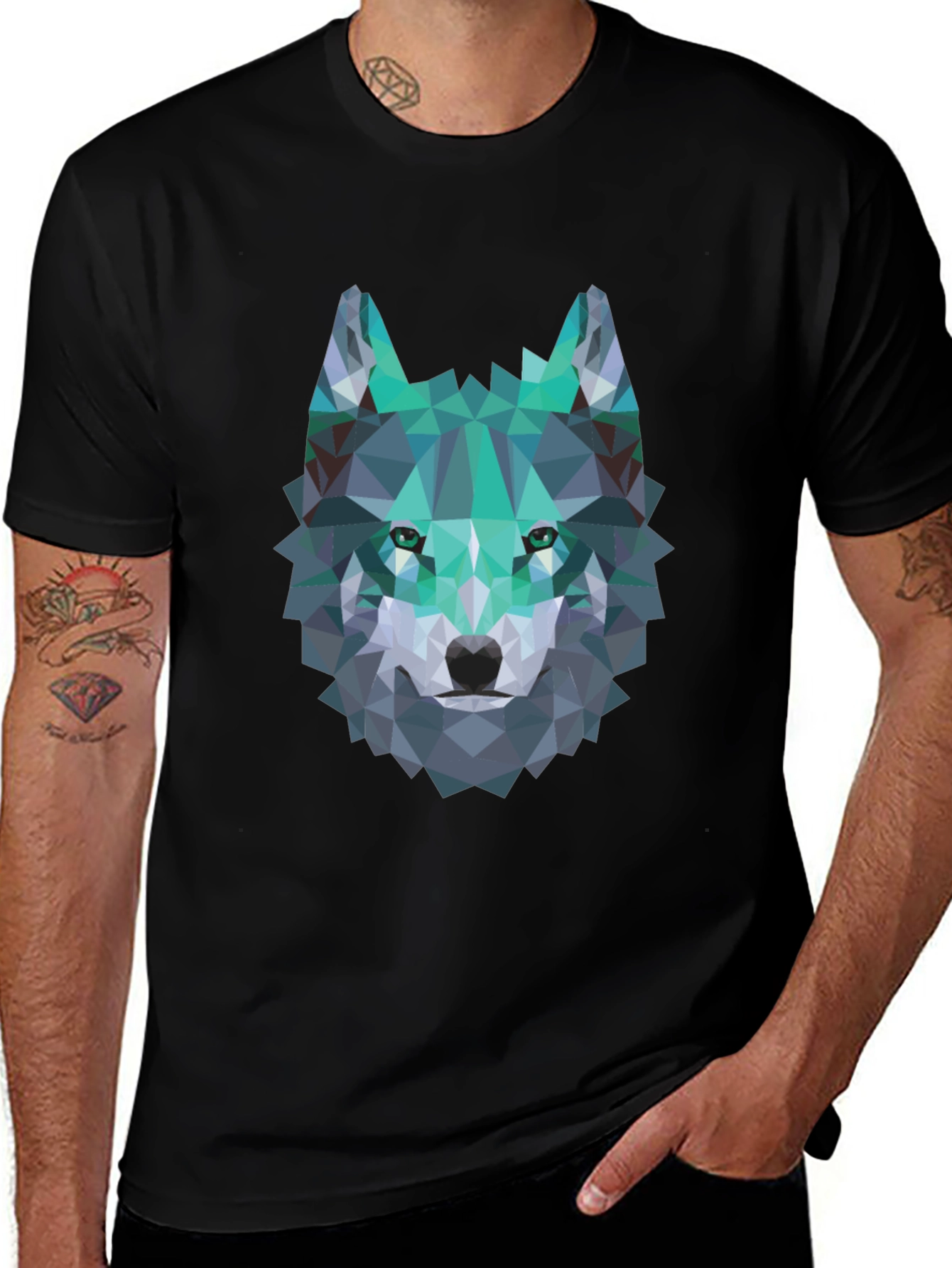 Variant 12 of Geometric Wolf Graphic Tee - Modern Men's Black T-Shirt