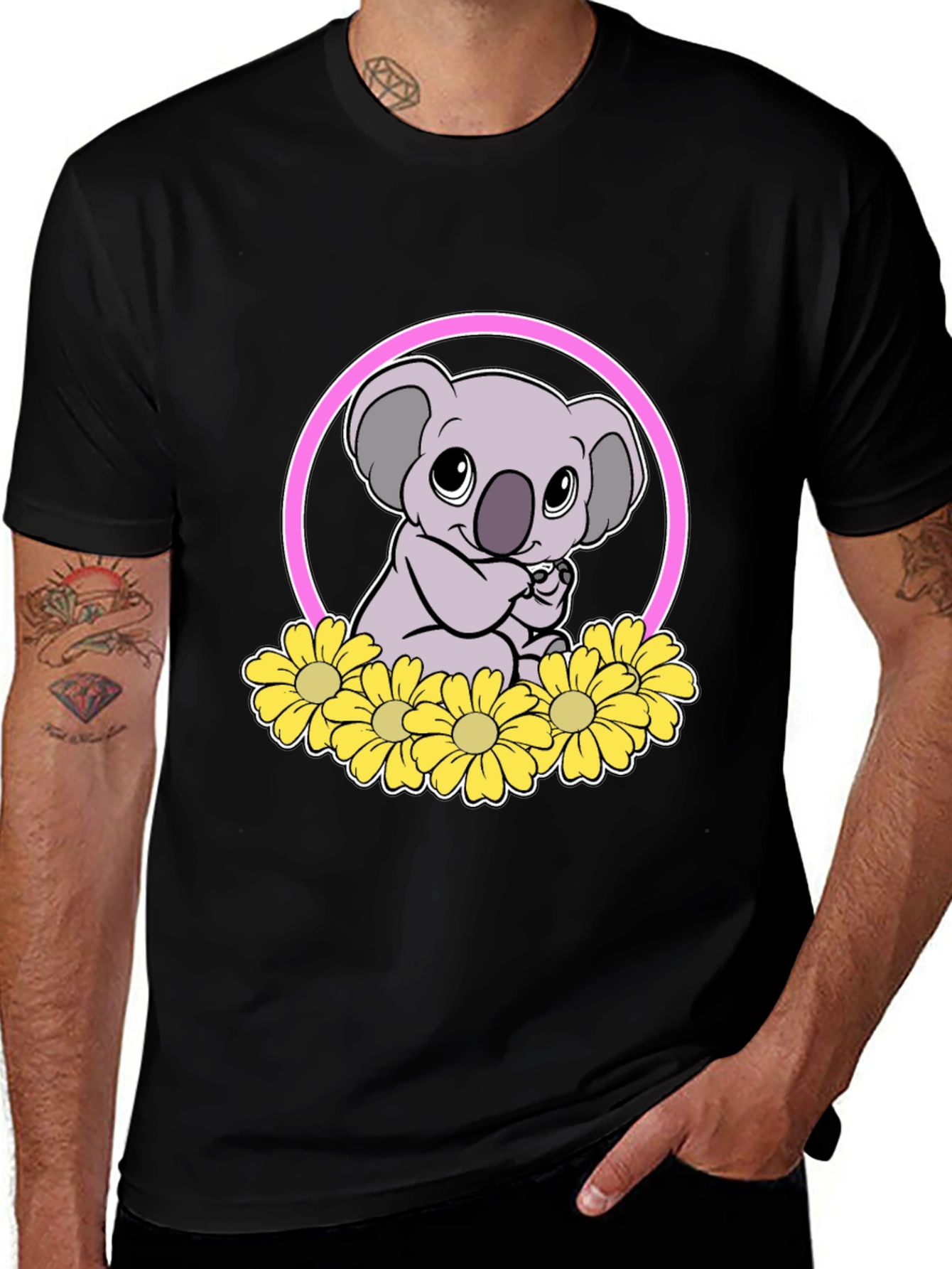 Variant 27 of Koala Bear Graphic Tee - Black Cotton T-Shirt
