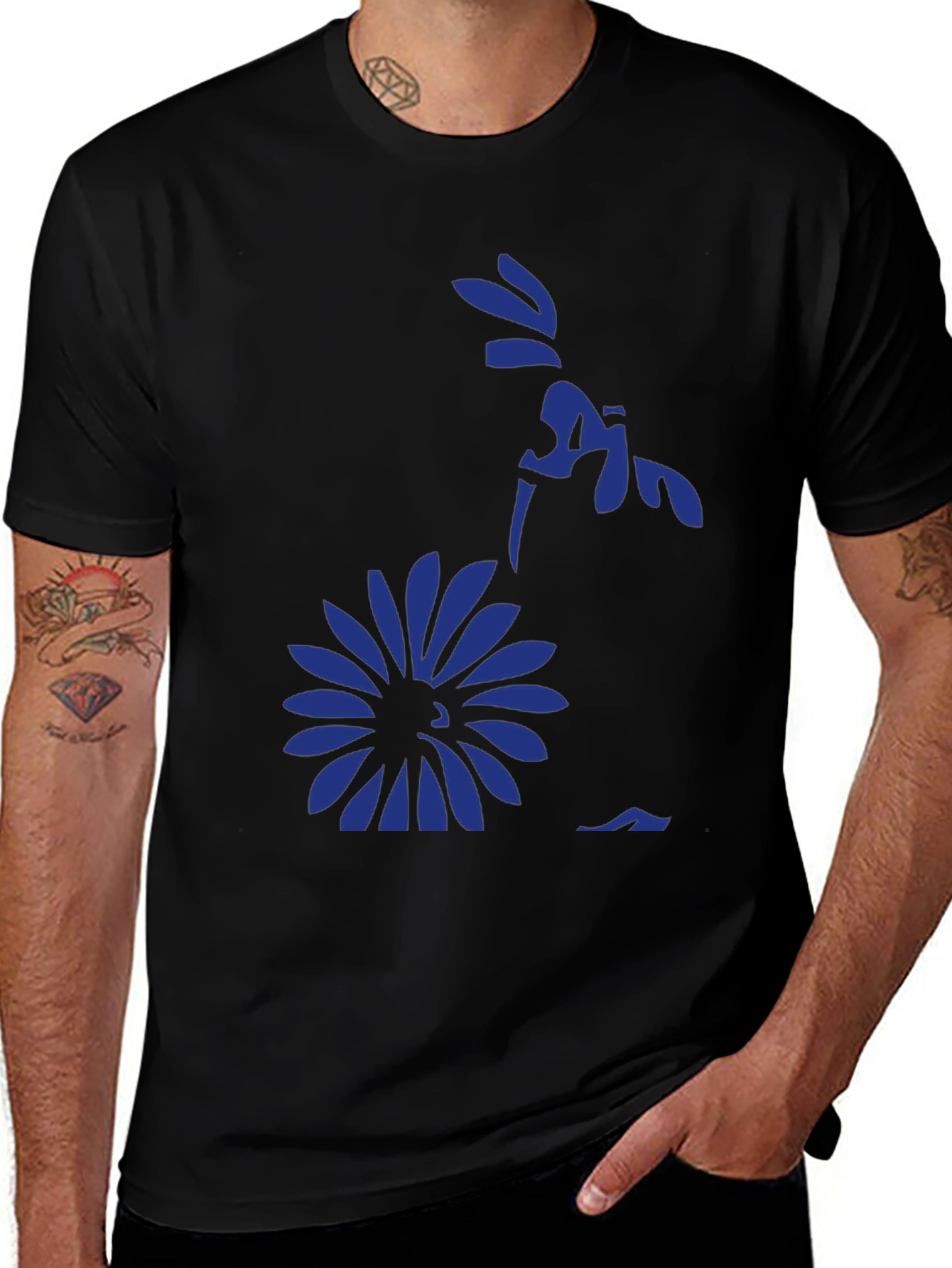 Black Black Graphic Tee - Floral Silhouette Design main image