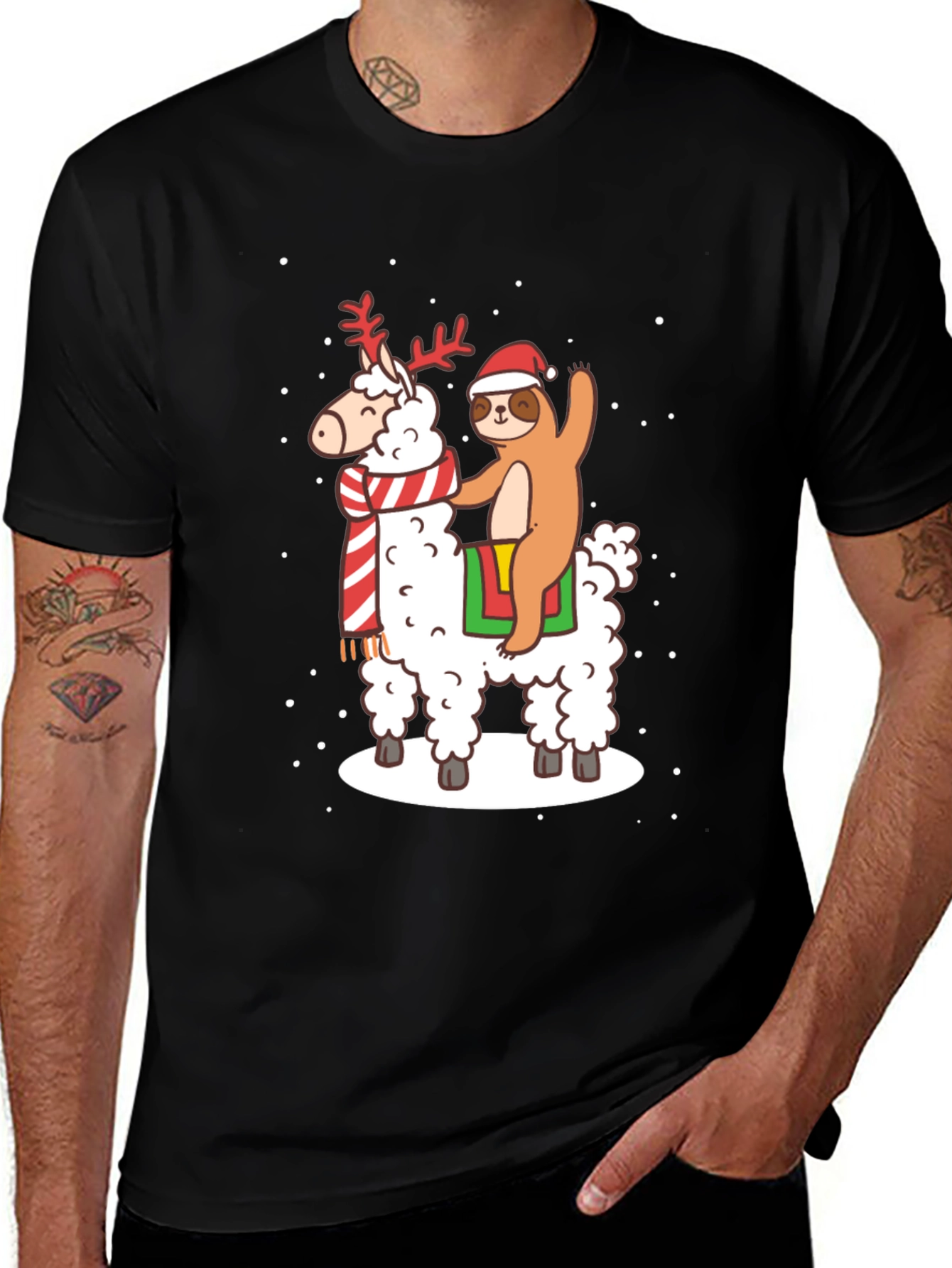 Variant 3 of Festive Sloth & Llama Christmas T-Shirt
