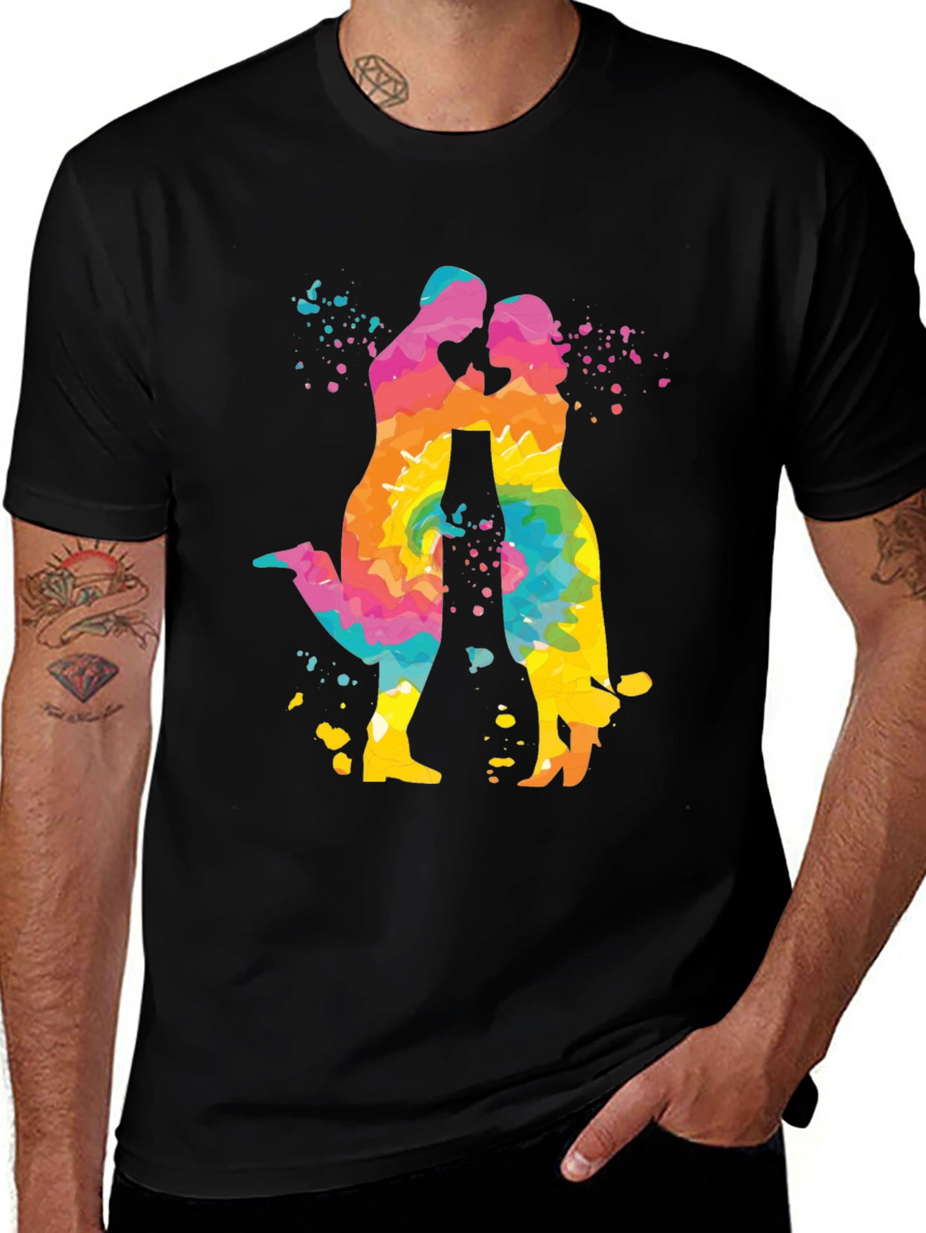 Variant 8 of Colorful Couple Graphic Tee - Abstract Love Design
