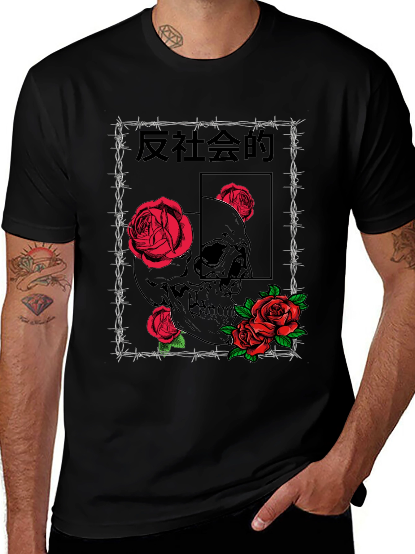 Variant 13 of Skull & Roses Graphic Tee - Edgy Style