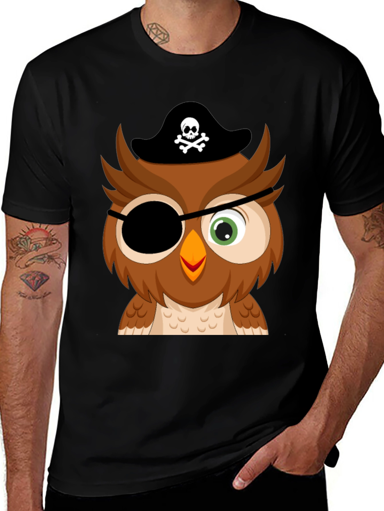 Variant 8 of Pirate Owl Graphic Tee - Mens Black T-Shirt