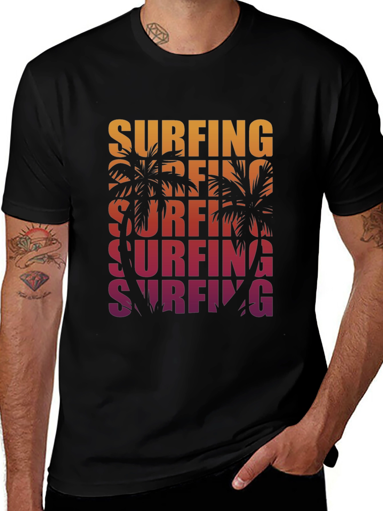 Variant 10 of Surfing Palm Tree Graphic Tee - Retro Style