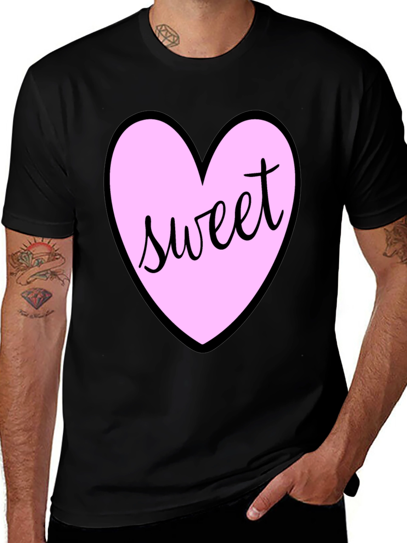 Sweet Heart T-Shirt - Black Cotton Valentine's Day Tee