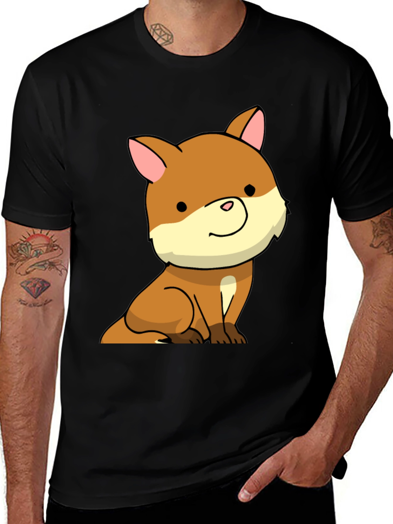 Variant 10 of Cute Cartoon Dog Black T-Shirt