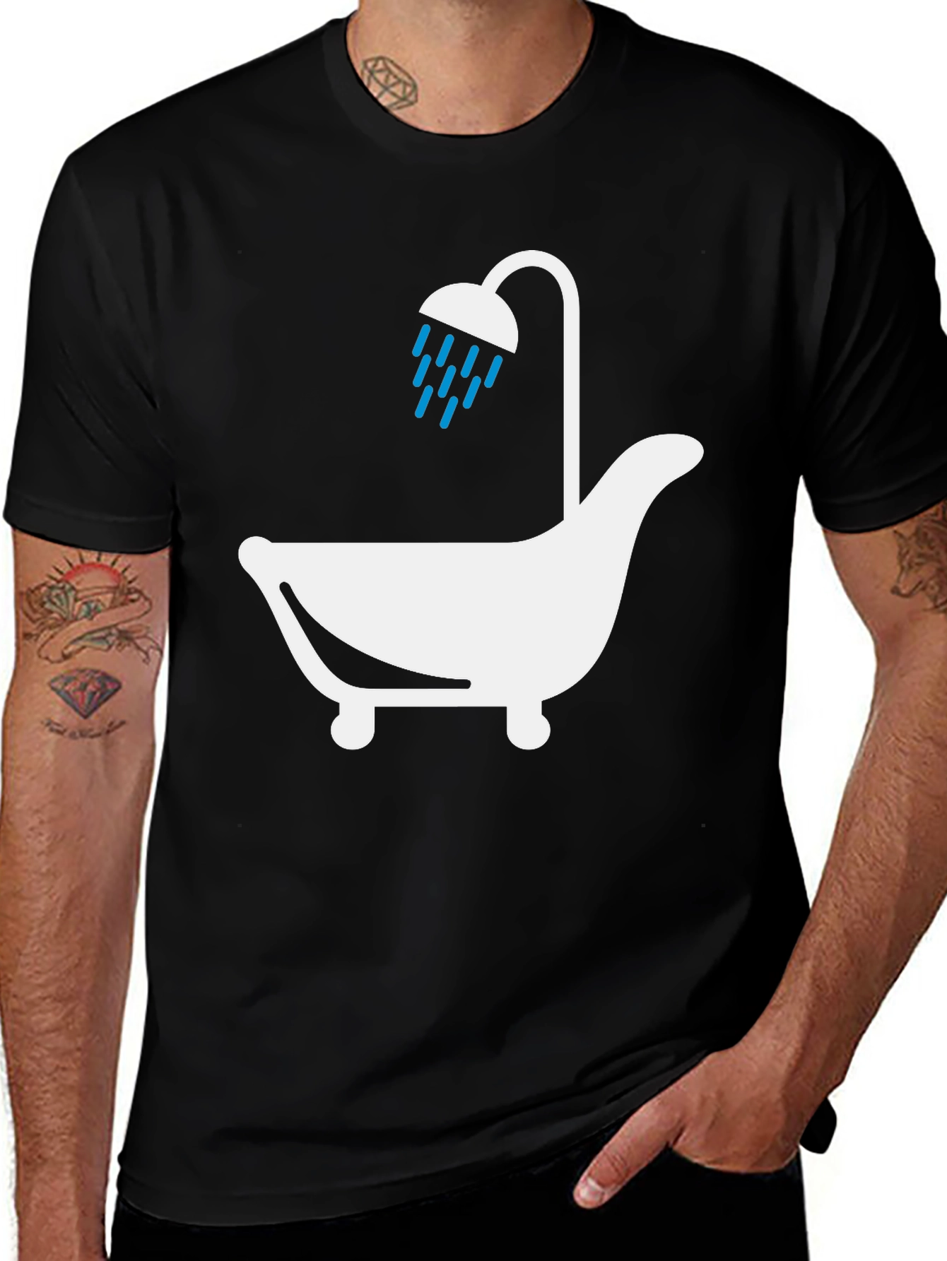 Variant 24 of Shower Time Graphic Tee - Black Cotton Shirt