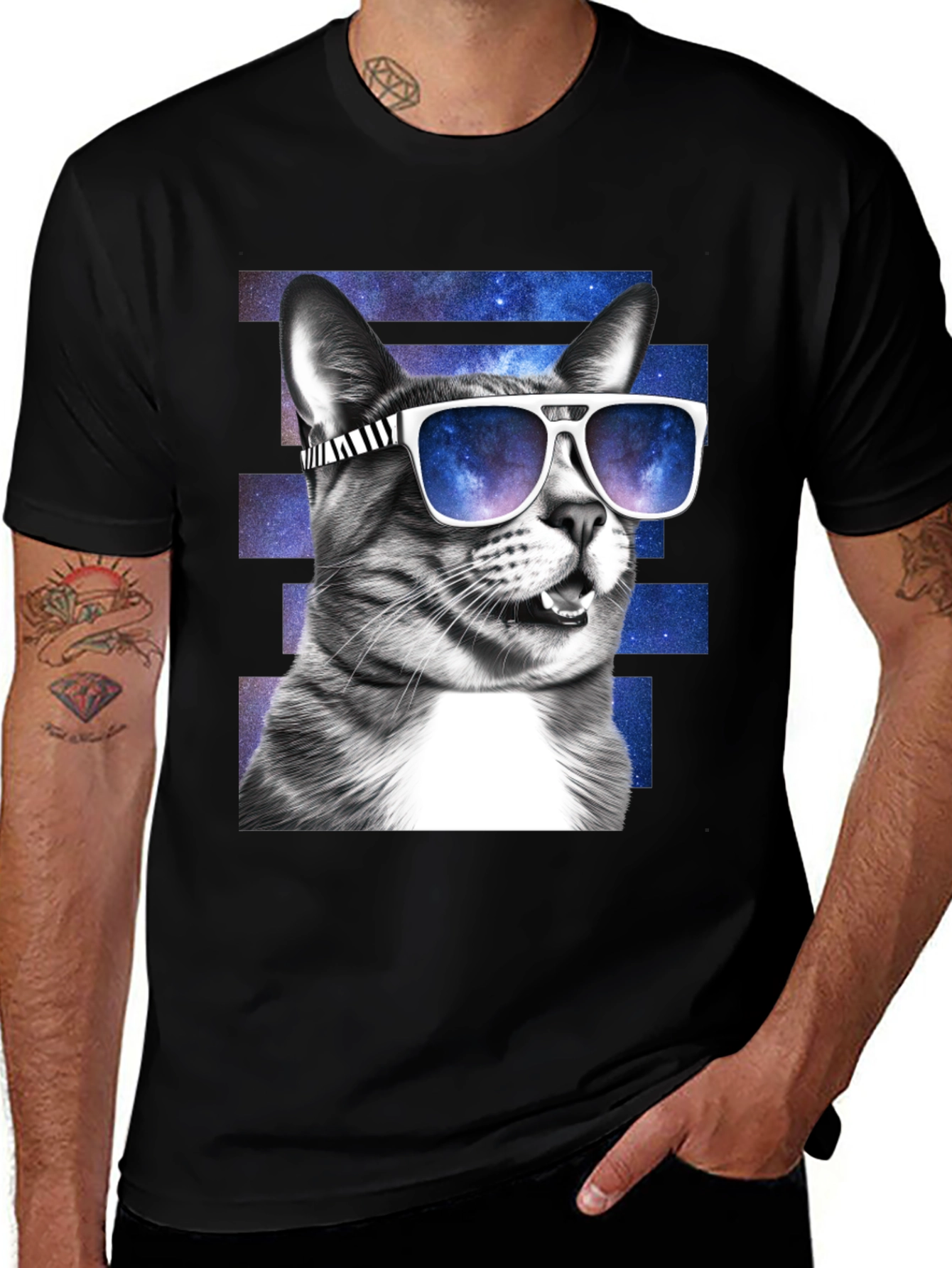 Variant 28 of Cool Cat Graphic Tee - Trendy Men's Black T-Shirt