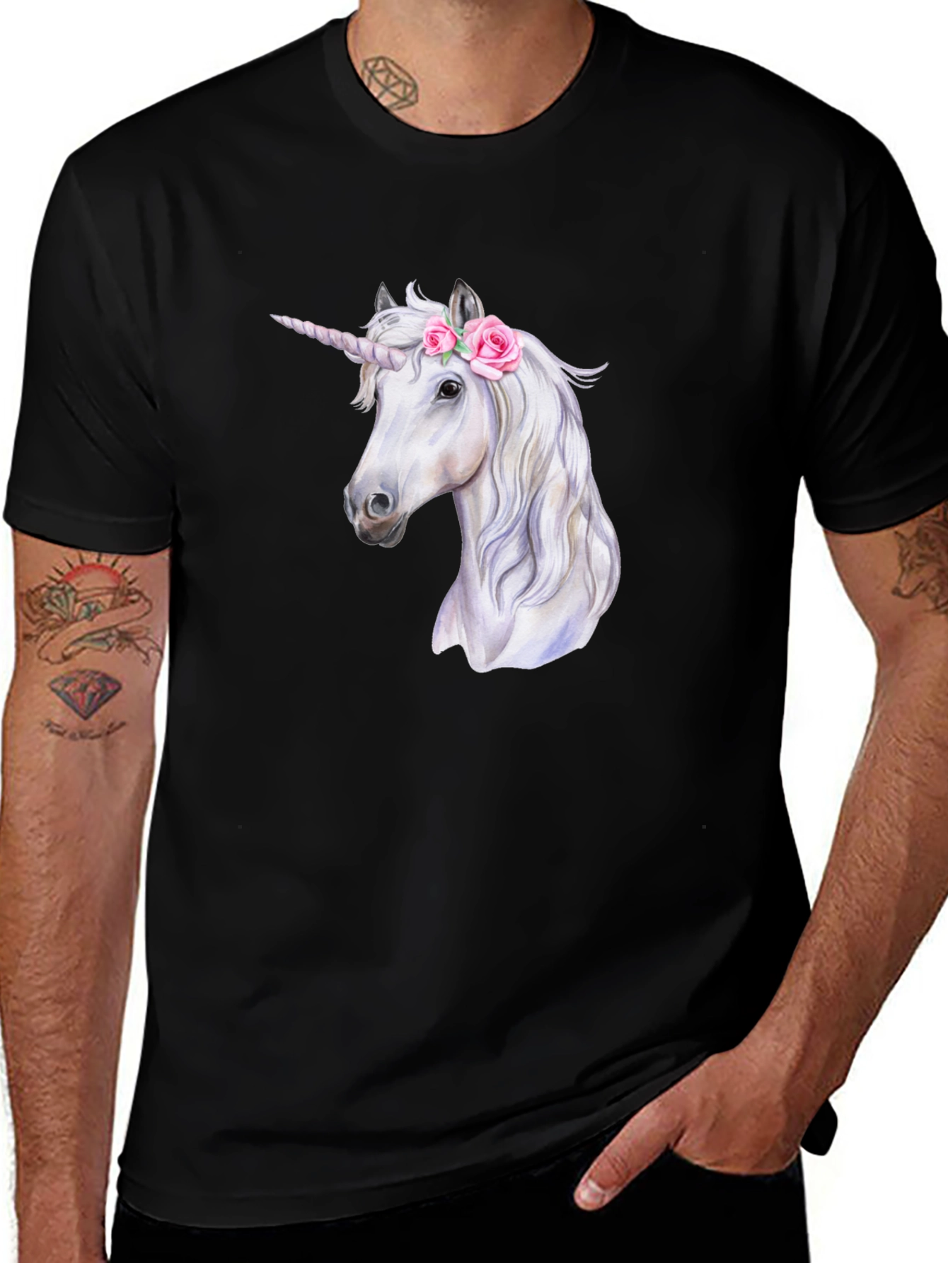 Variant 7 of Unicorn Graphic Tee - Men's Black T-Shirt