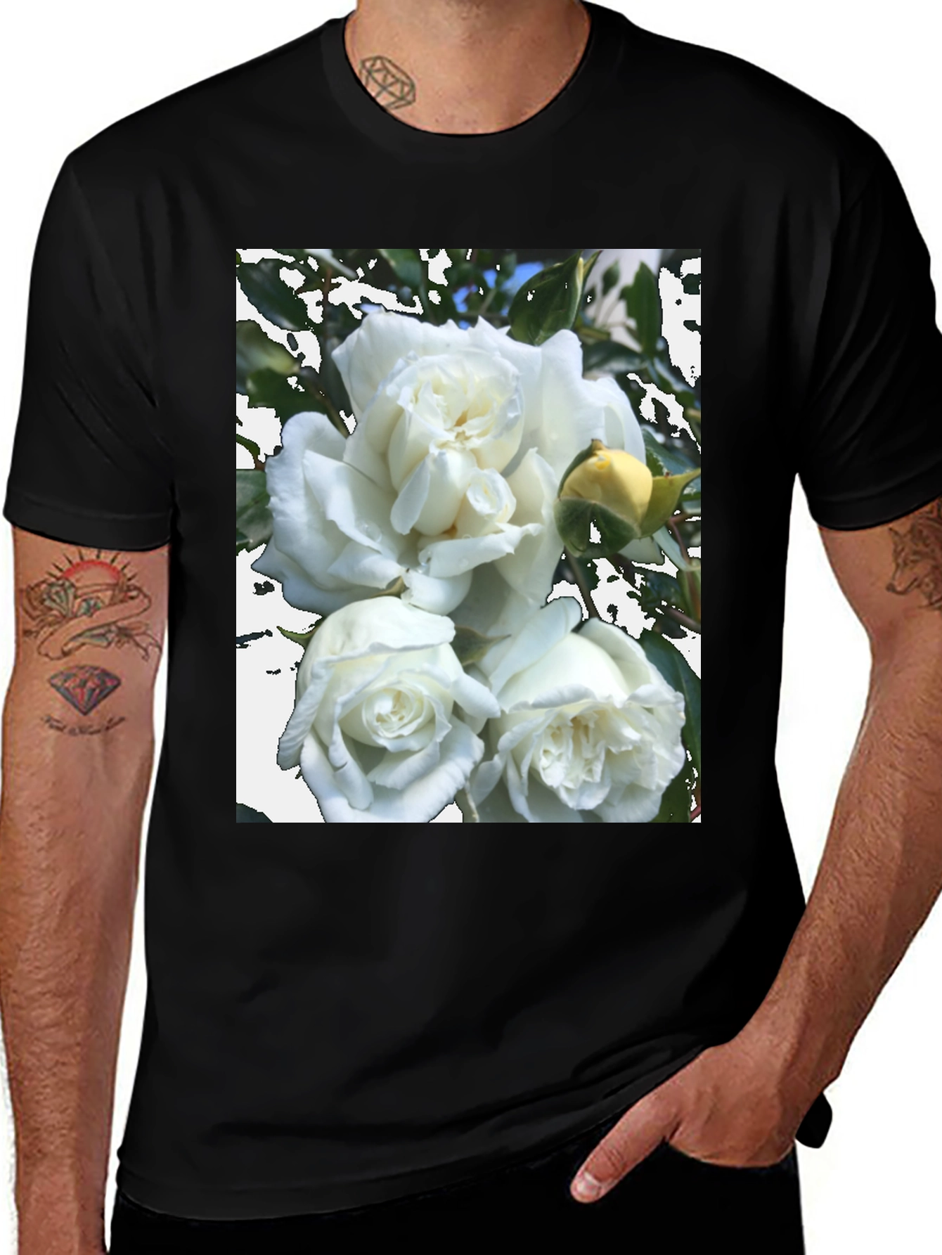 Variant 19 of Floral Print Tee - White Roses