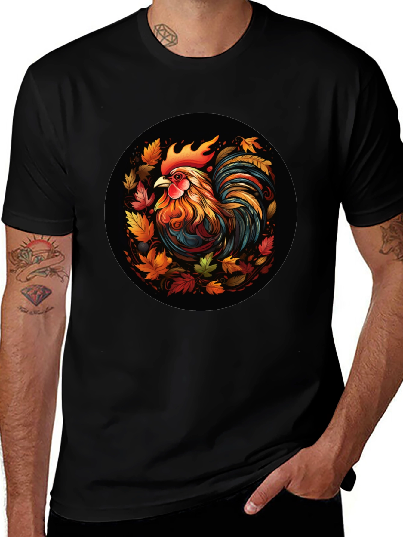 Autumn Rooster T-Shirt - Artistic Fall Design
