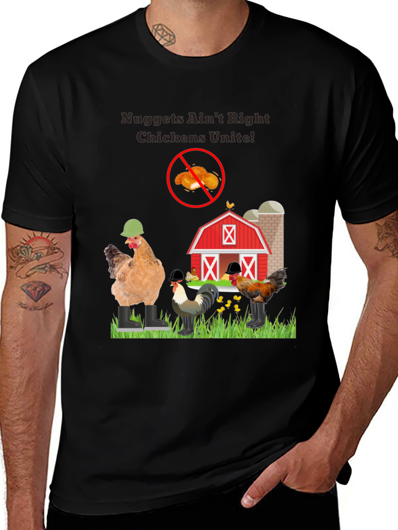 Variant 17 of Nuggets Ain't Right Chickens Unite! T-Shirt