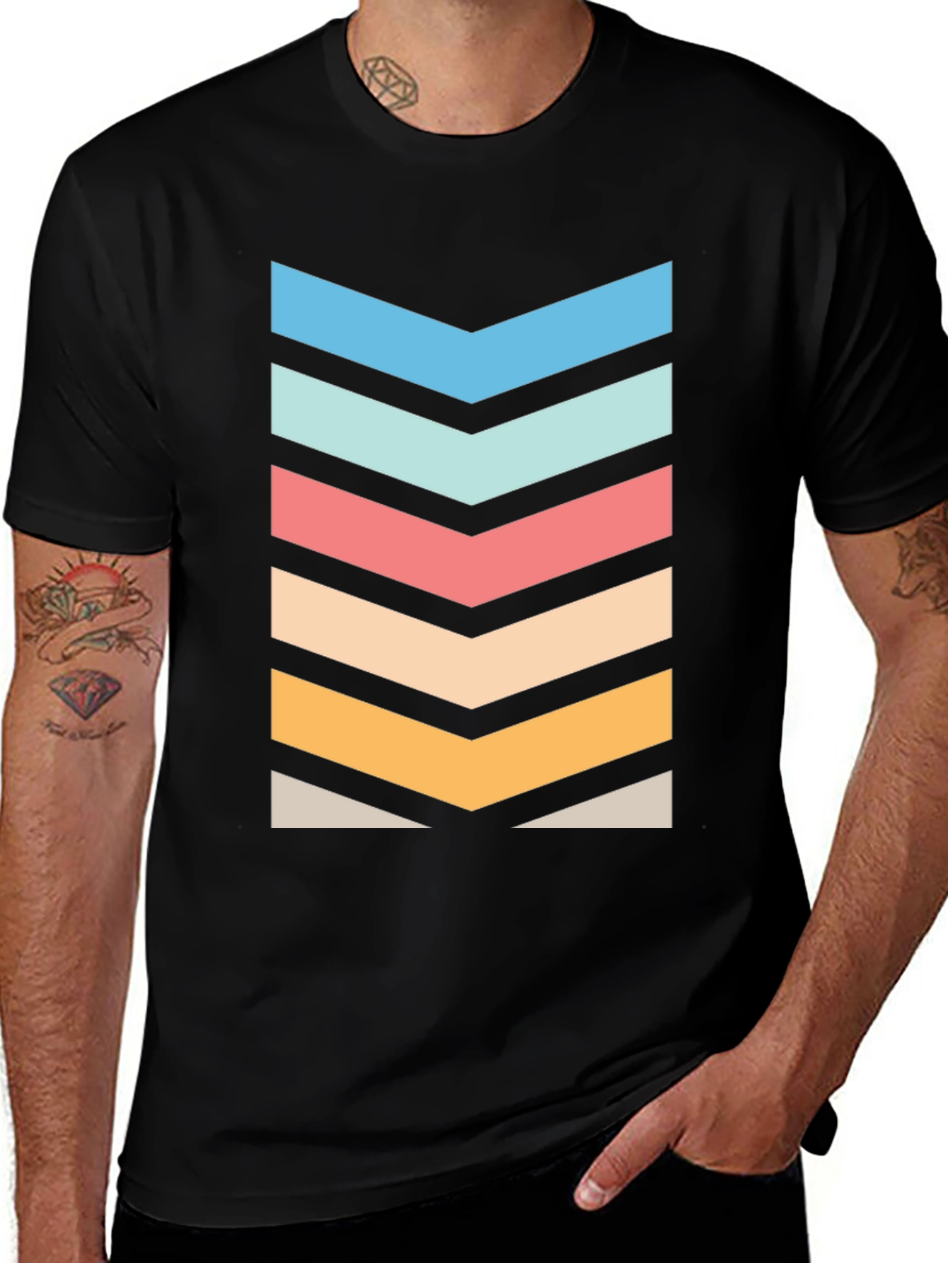 Variant 19 of Retro Chevron Graphic Tee - Stylish Black T-Shirt