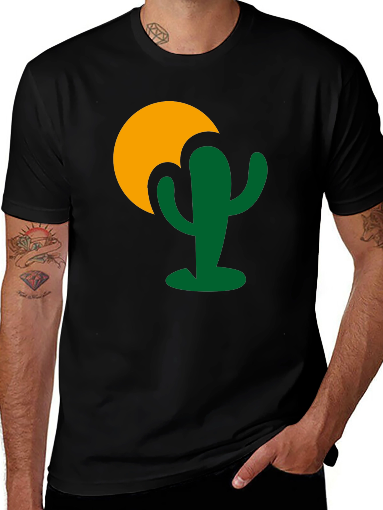 Variant 23 of Cactus Moon Graphic T-Shirt - Black Cotton Tee