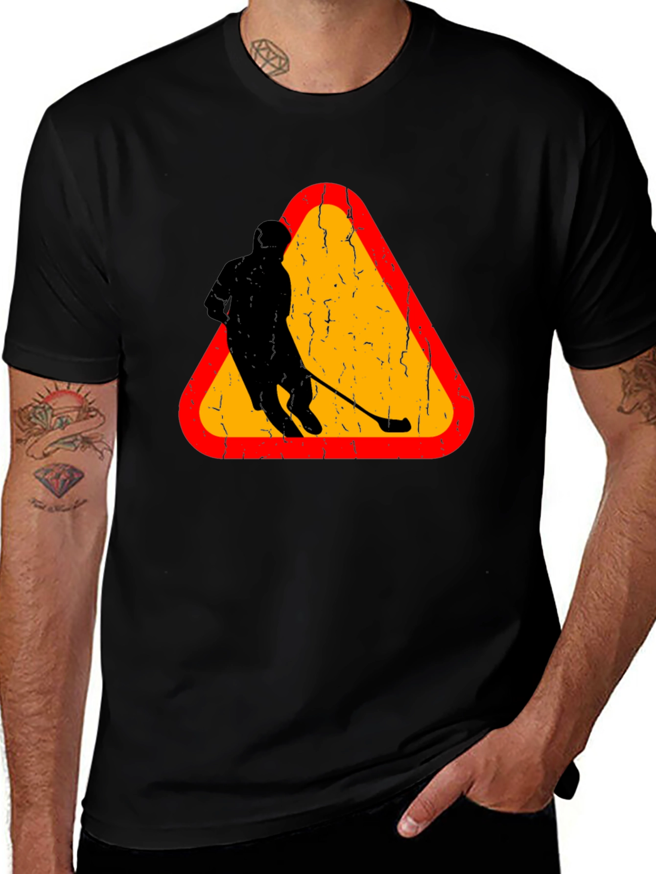 Variant 25 of Hockey Player Warning Sign T-Shirt