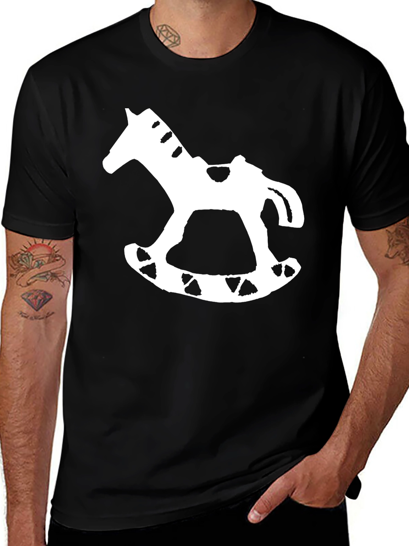 Variant 27 of Rocking Horse Graphic Tee - Black Cotton T-Shirt