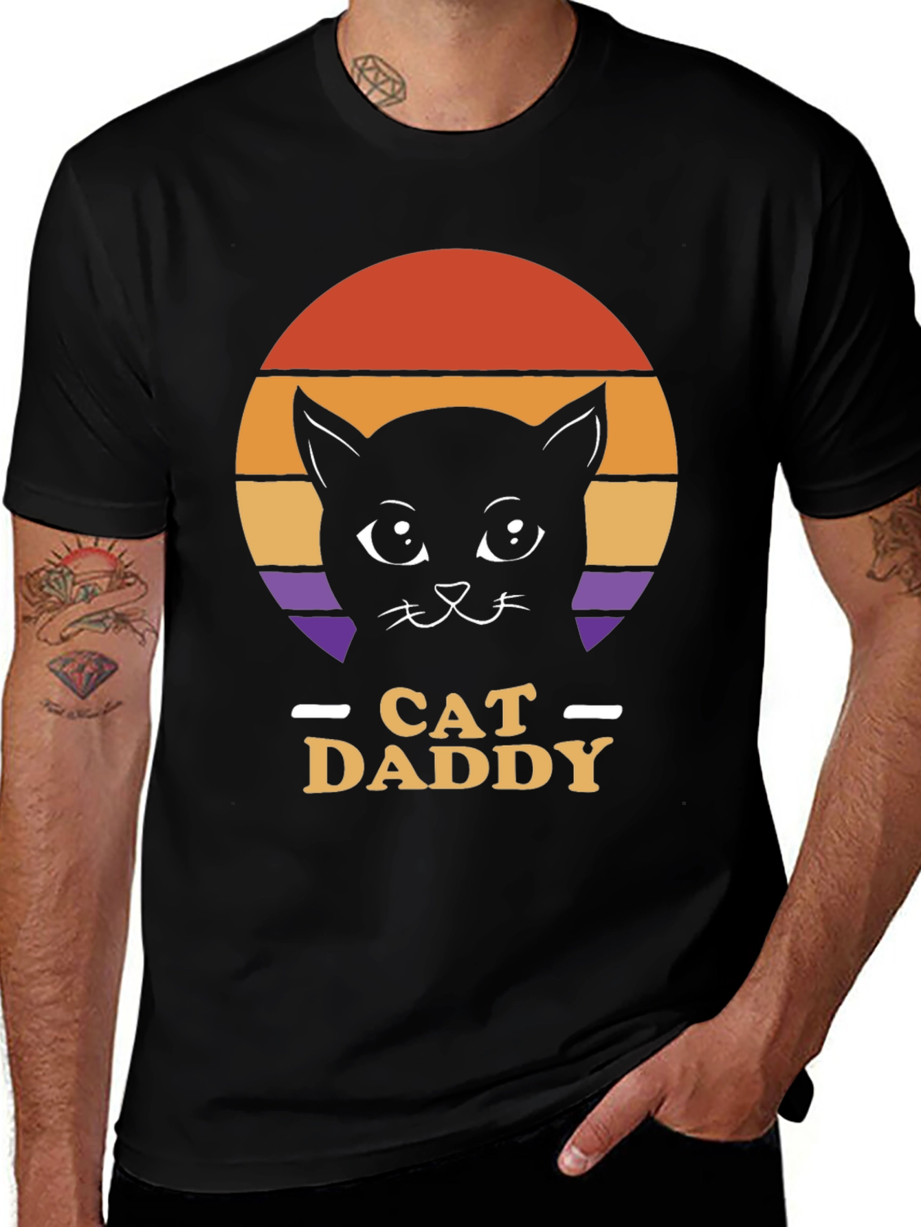Cat Daddy T-Shirt - Black Tee with Retro Cat Design