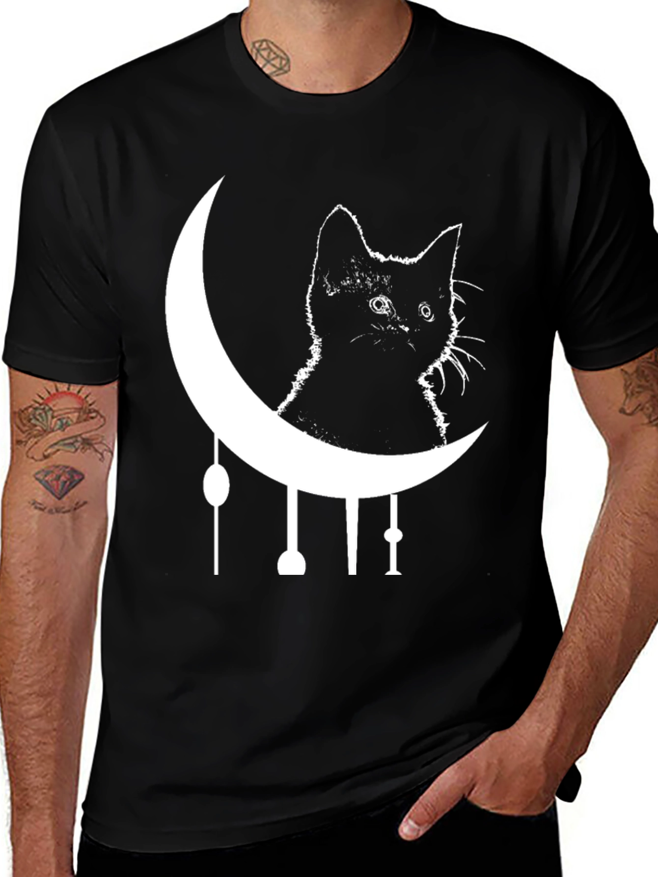 Variant 28 of Black Cat Moon Graphic Tee - Trendy & Unique