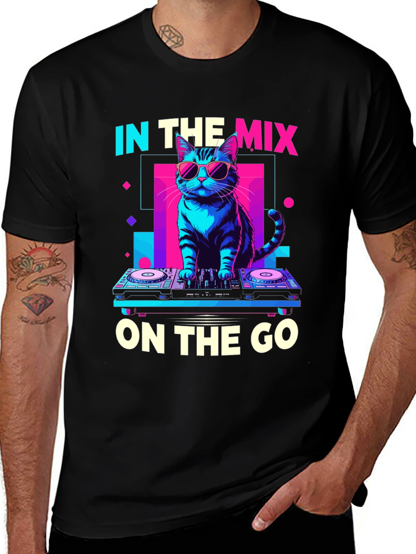 Variant 24 of DJ Cat Graphic Tee - In The Mix On The Go