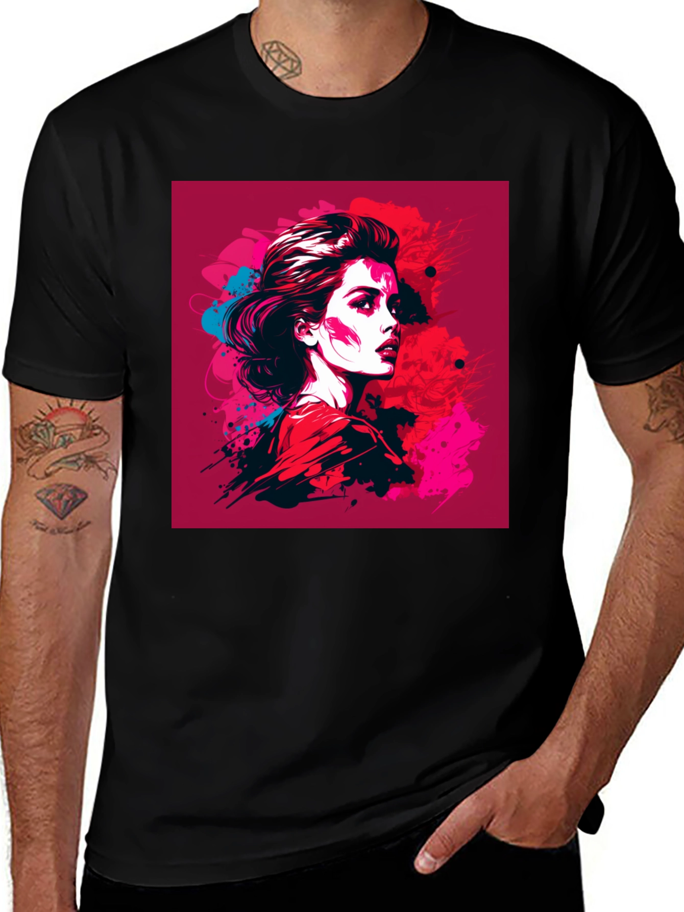 Variant 17 of Vibrant Woman Graphic Tee - Stylish Black Cotton Shirt