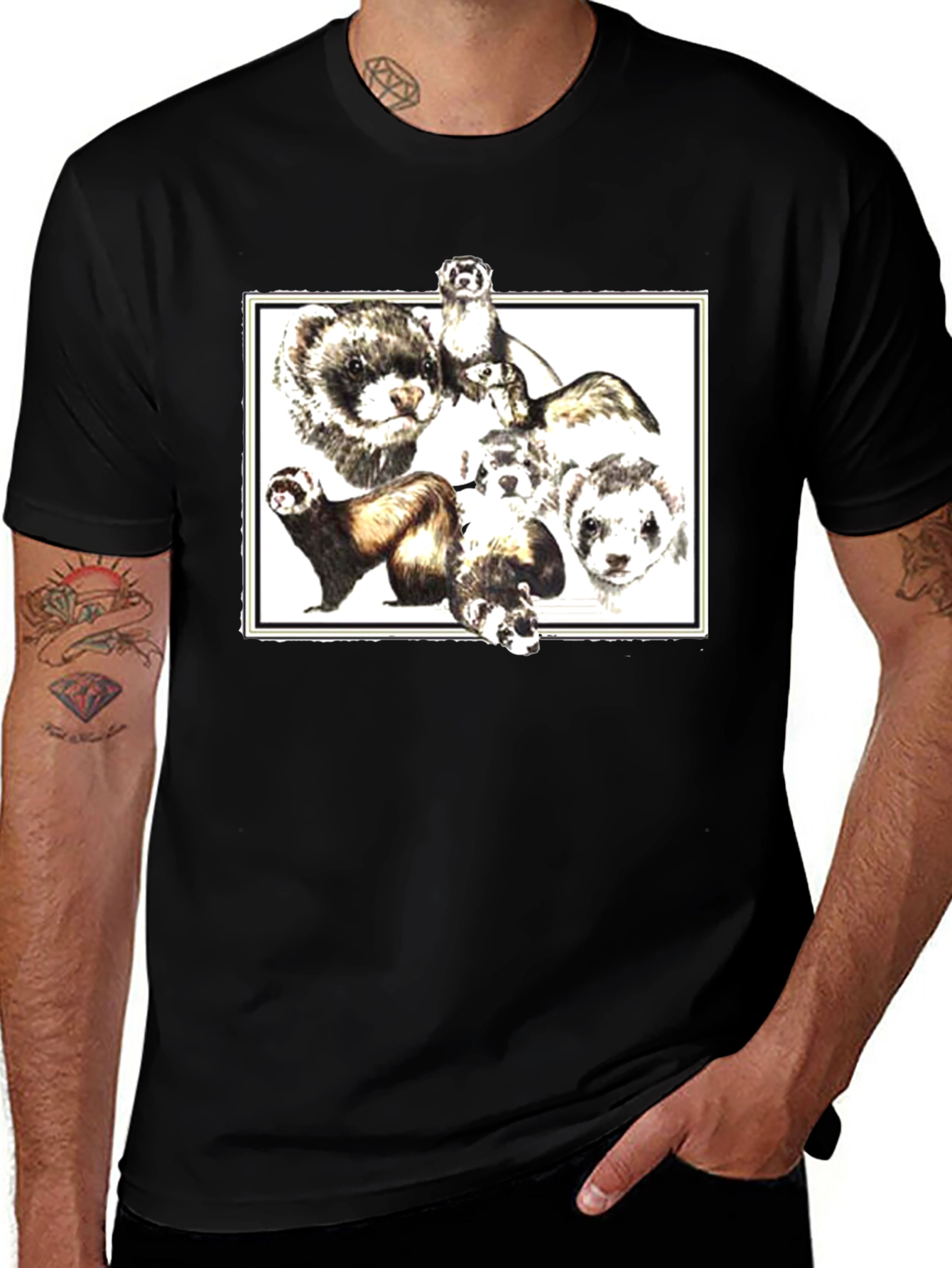Variant 23 of Ferret Friends Graphic Tee - Black Cotton T-Shirt