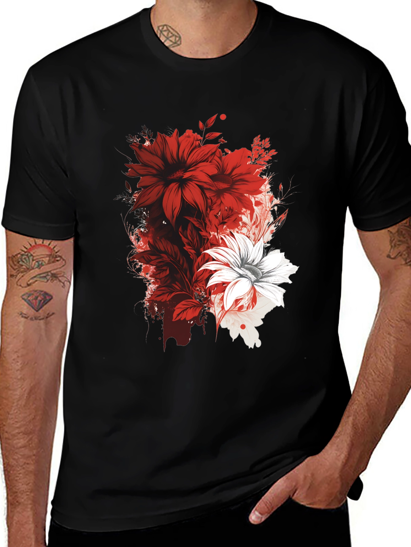 Variant 3 of Floral Graphic Print Black T-Shirt