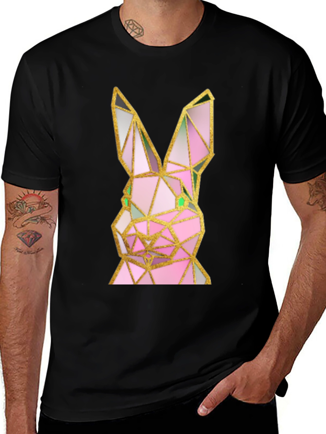Variant 22 of Geometric Rabbit Graphic Black T-Shirt