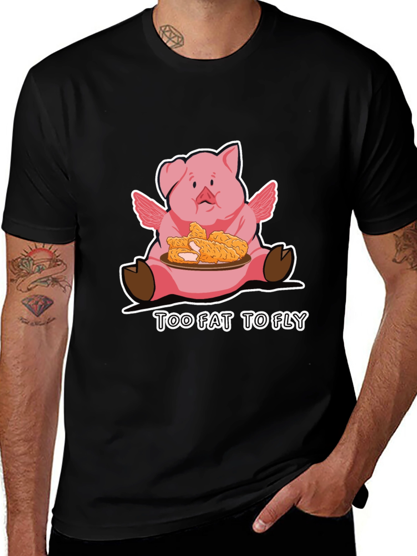 Variant 9 of Too Fat To Fly Pig T-Shirt