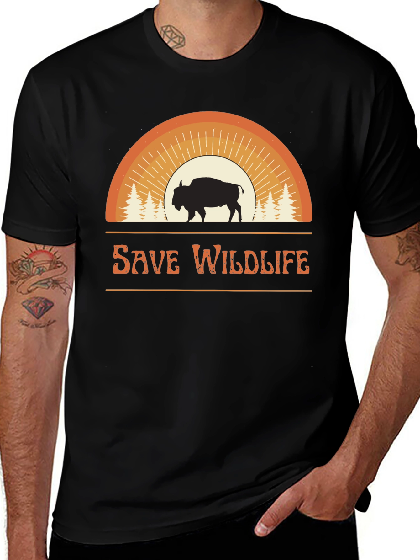 Variant 27 of Save Wildlife Graphic Tee - Bison Sunset Design
