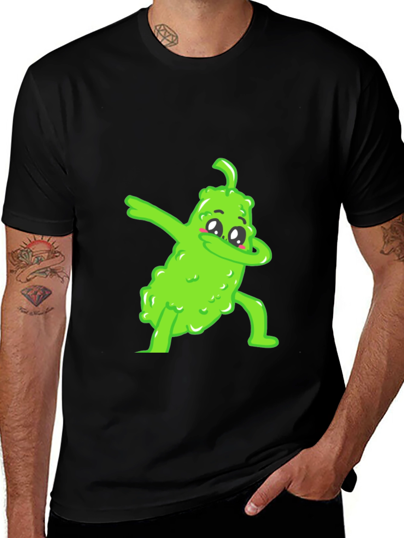 Variant 27 of Funny Pickle Dab T-Shirt - Black Cotton Tee
