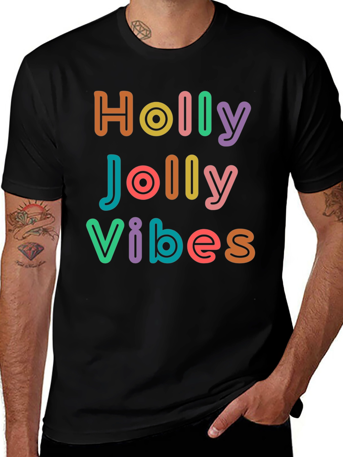Variant 8 of Holly Jolly Vibes Black Graphic Tee