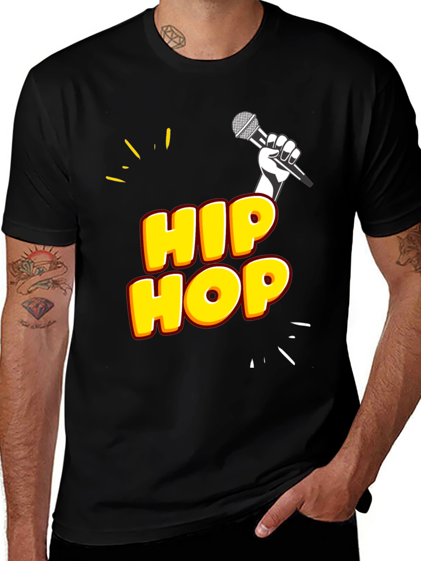 Variant 29 of Hip Hop Graphic Tee - Black Cotton Blend