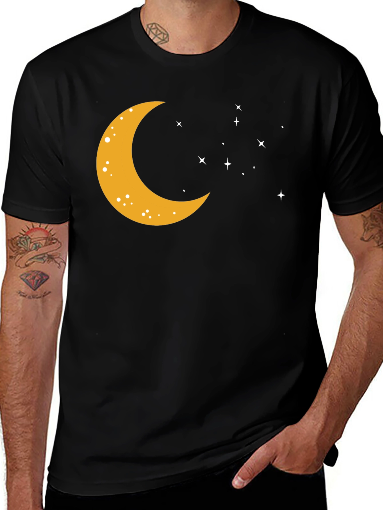 Variant 15 of Night Sky Moon & Stars Graphic Tee - Soft Cotton Black Shirt