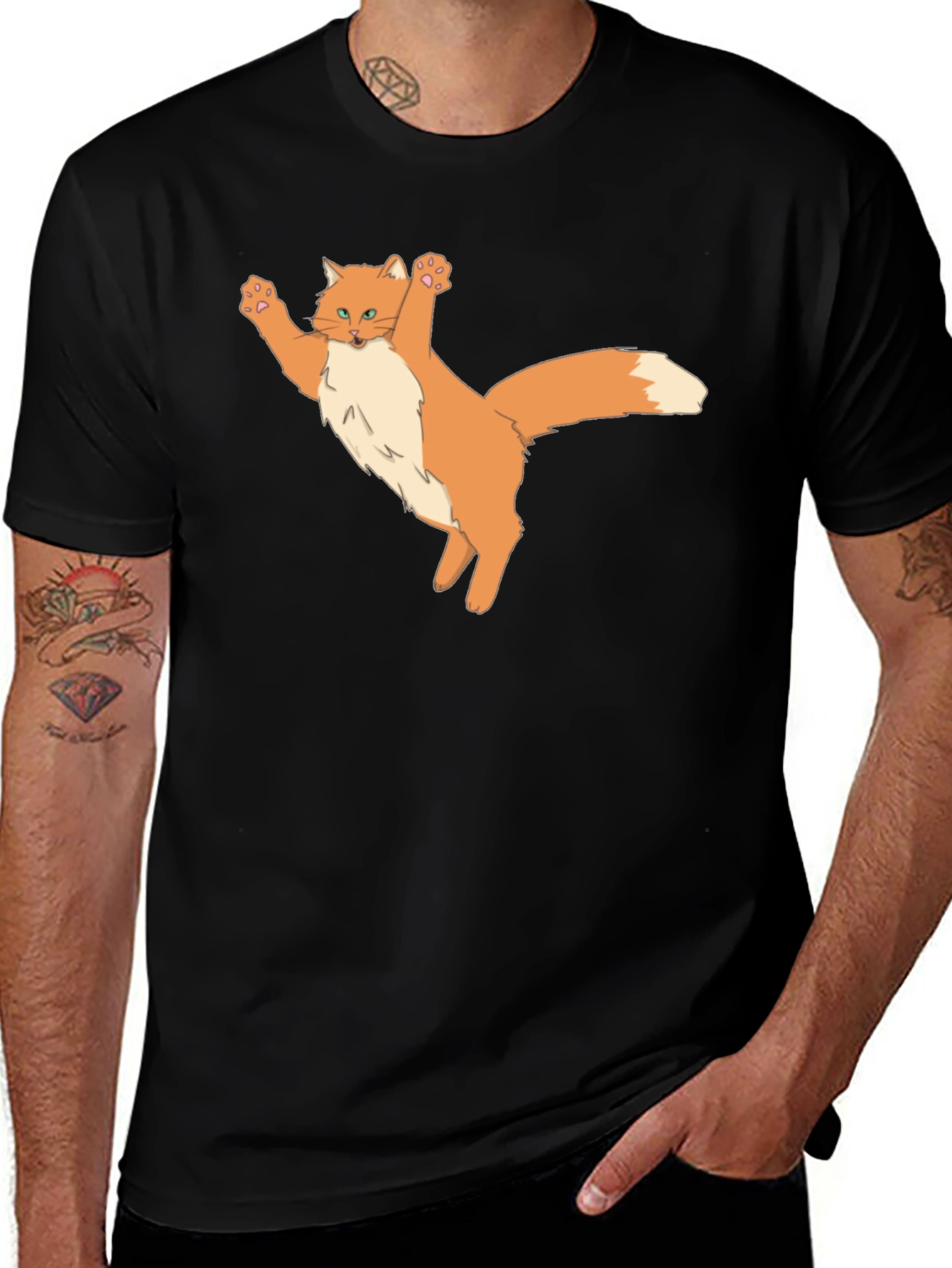 Variant 26 of Black T-Shirt with Cartoon Cat Design